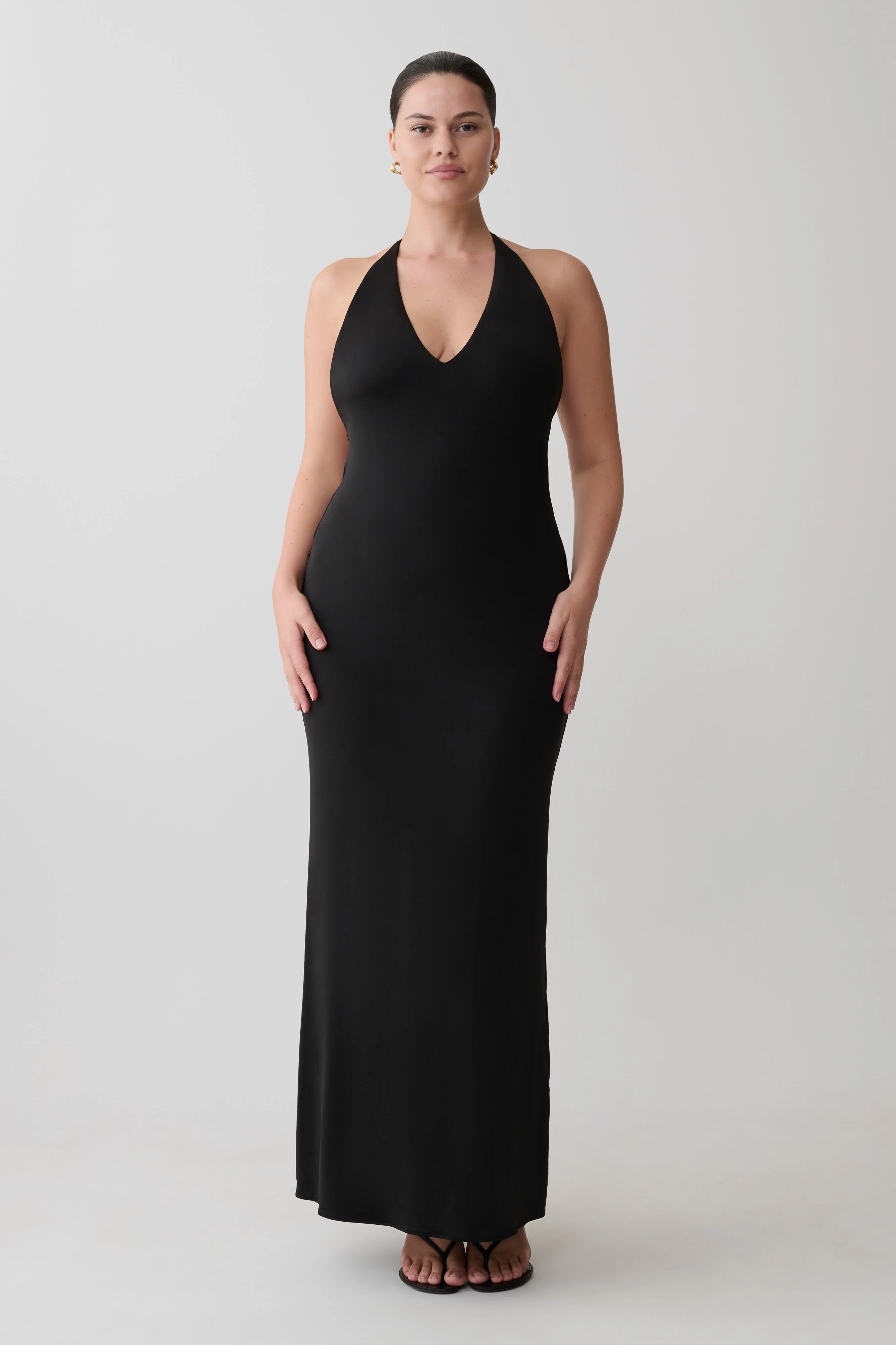 Hana Slinky Plunge Maxi Dress - Black - Image 10
