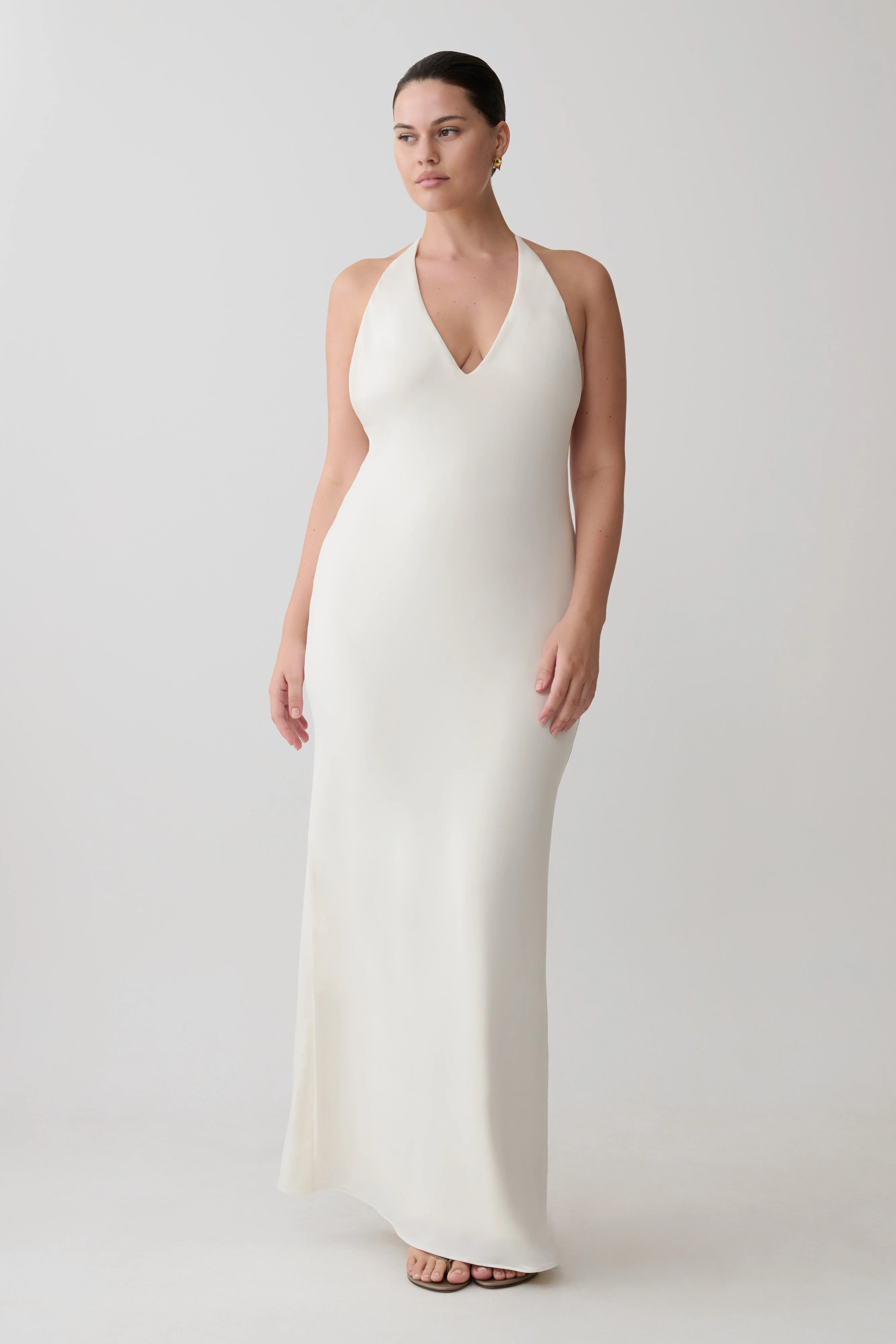 Hana Slinky Plunge Maxi Dress - Ivory - Image 7