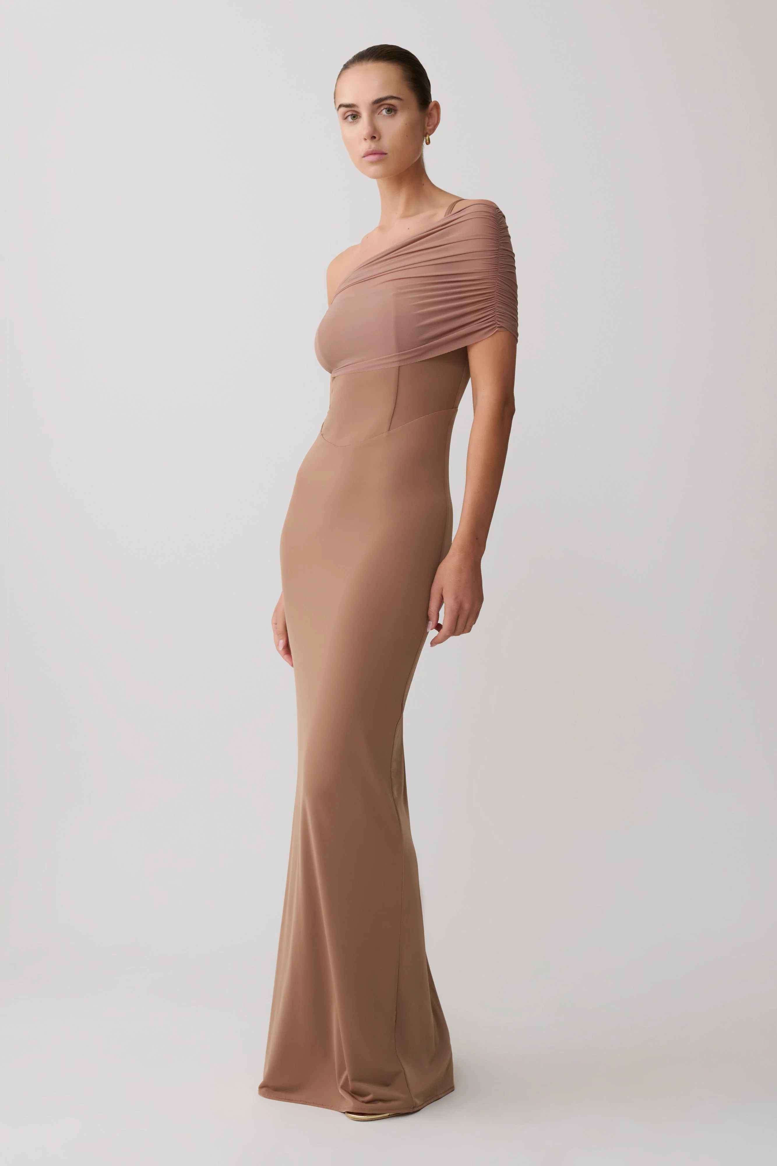 Hanh One Shoulder Mesh Maxi Dress - Tan - Image 7