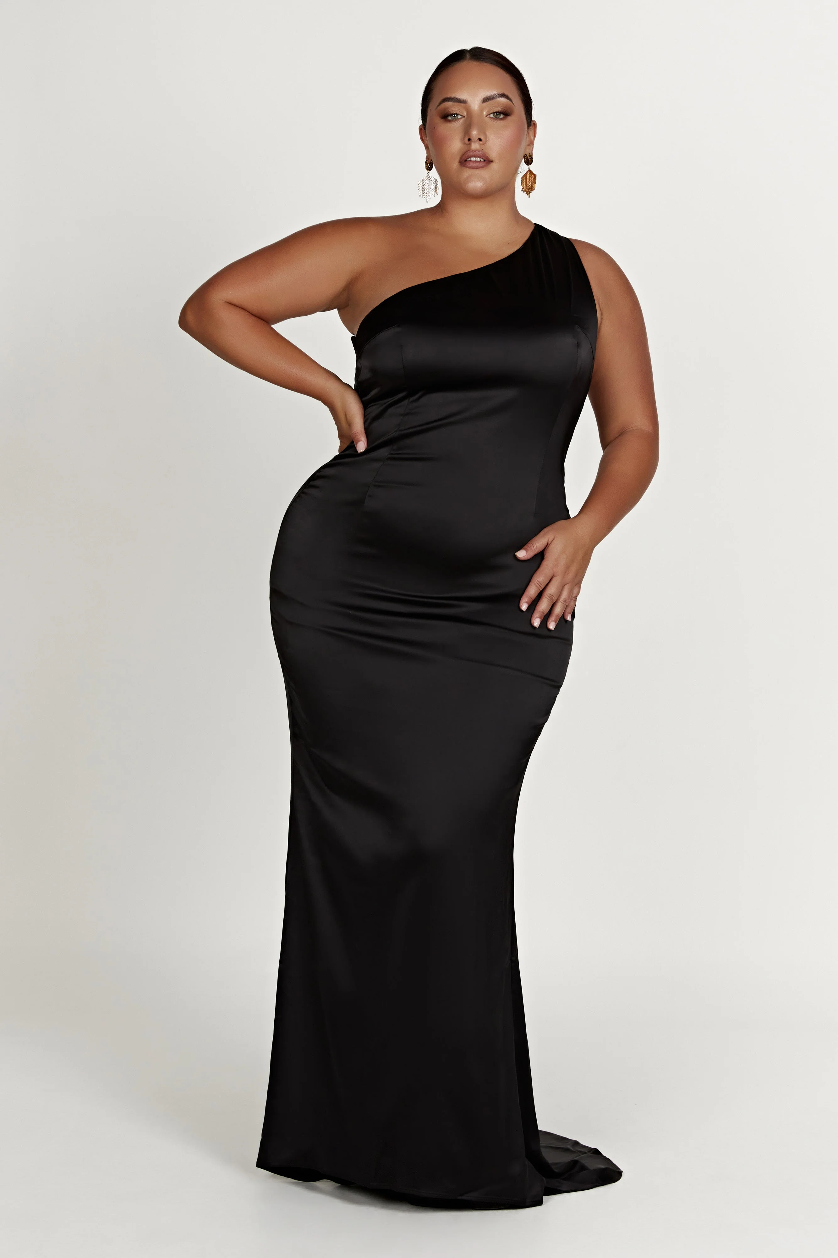 Harper One Shoulder Gown - Black - Image 6