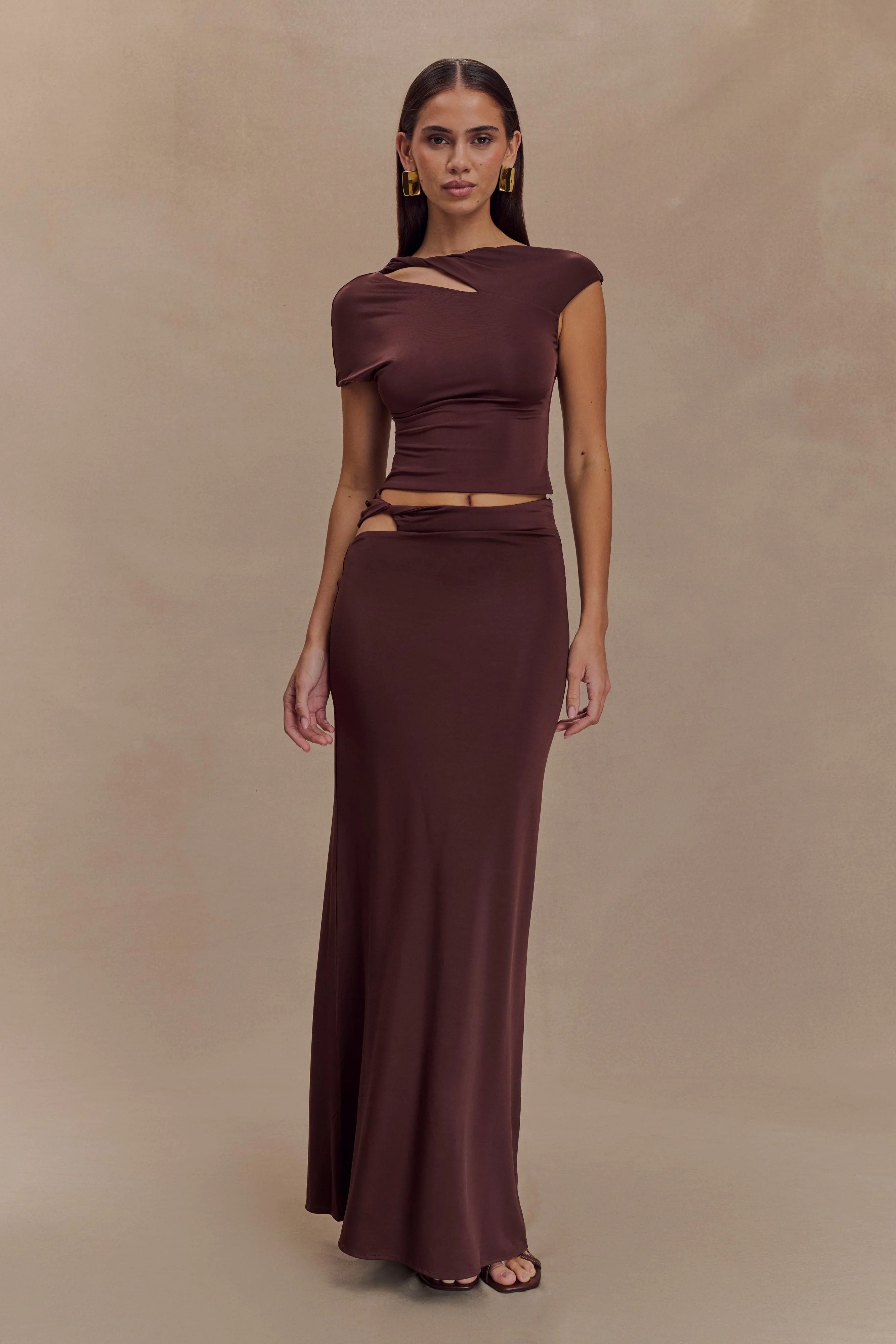 Haven Slinky Twist Midi Skirt - Chocolate - Image 7