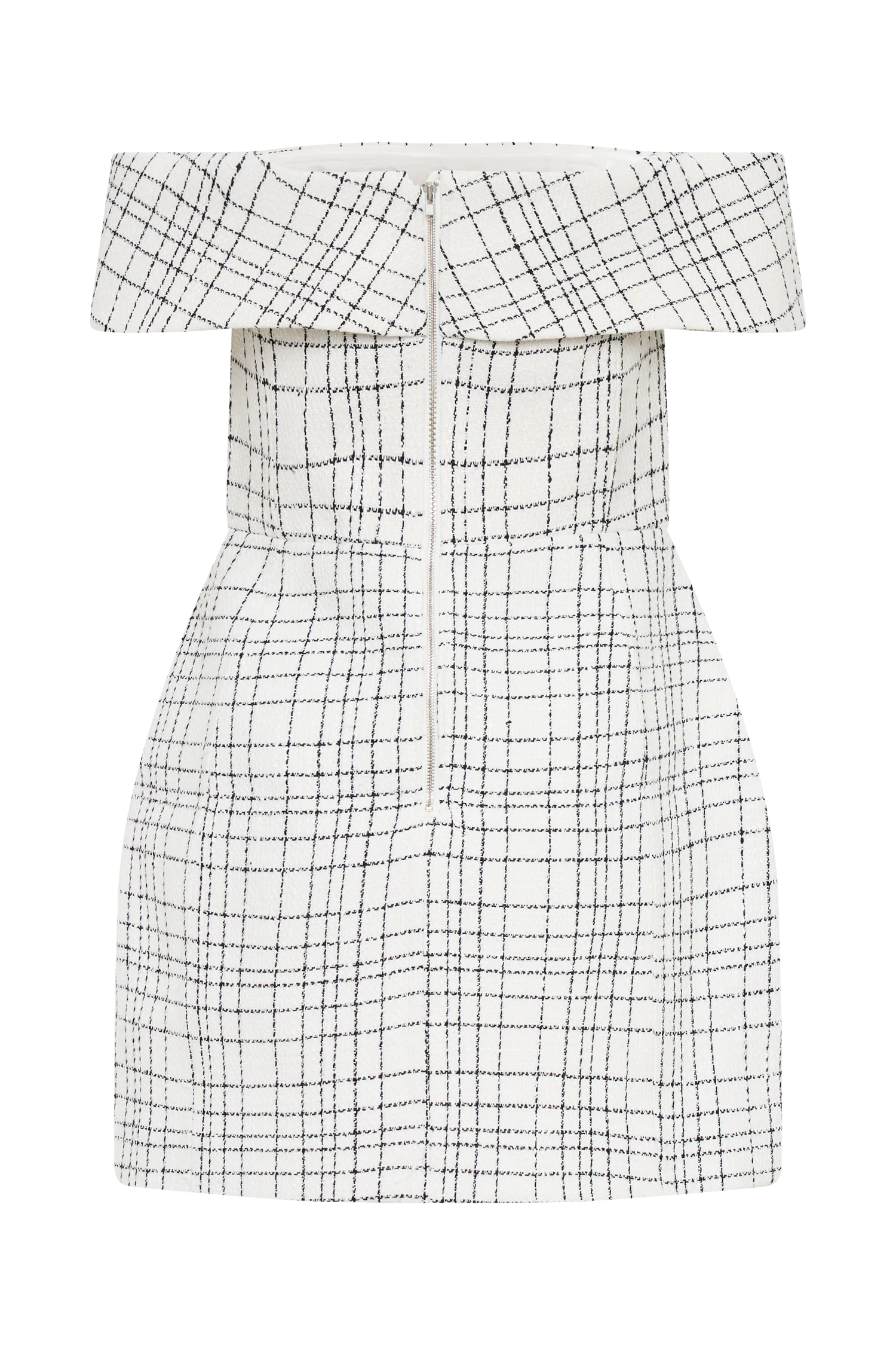 Helena Tweed Off Shoulder Mini Dress - White Check - Image 10