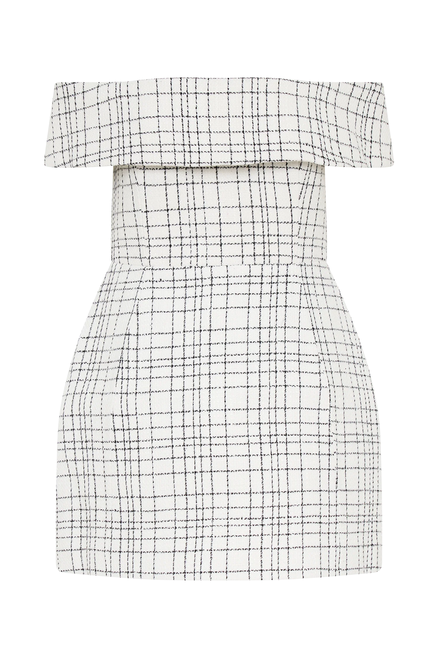 Helena Tweed Off Shoulder Mini Dress - White Check - Image 11