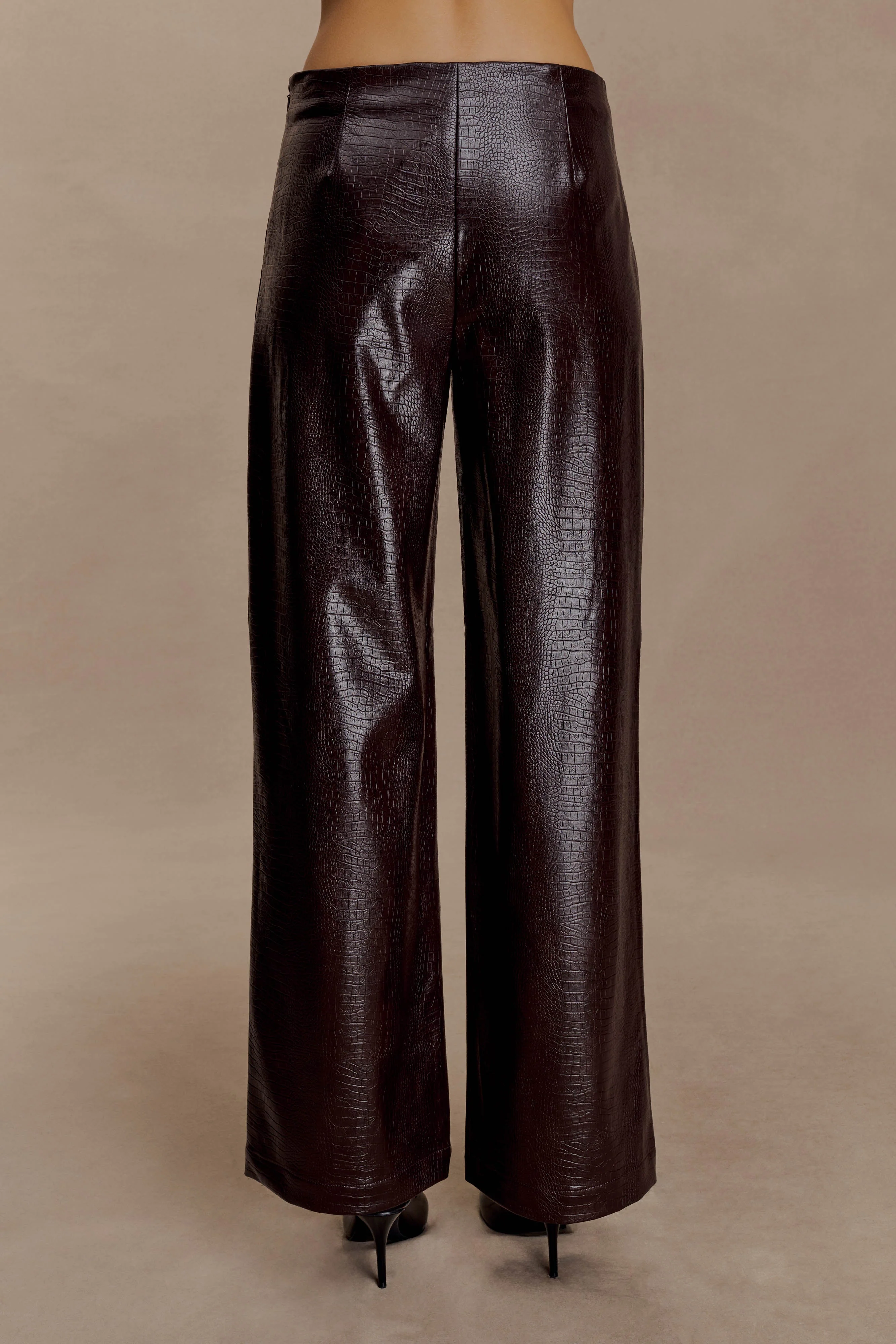 Henry Croc Faux Leather Straight Leg Pants - Dark Chocolate - Image 3