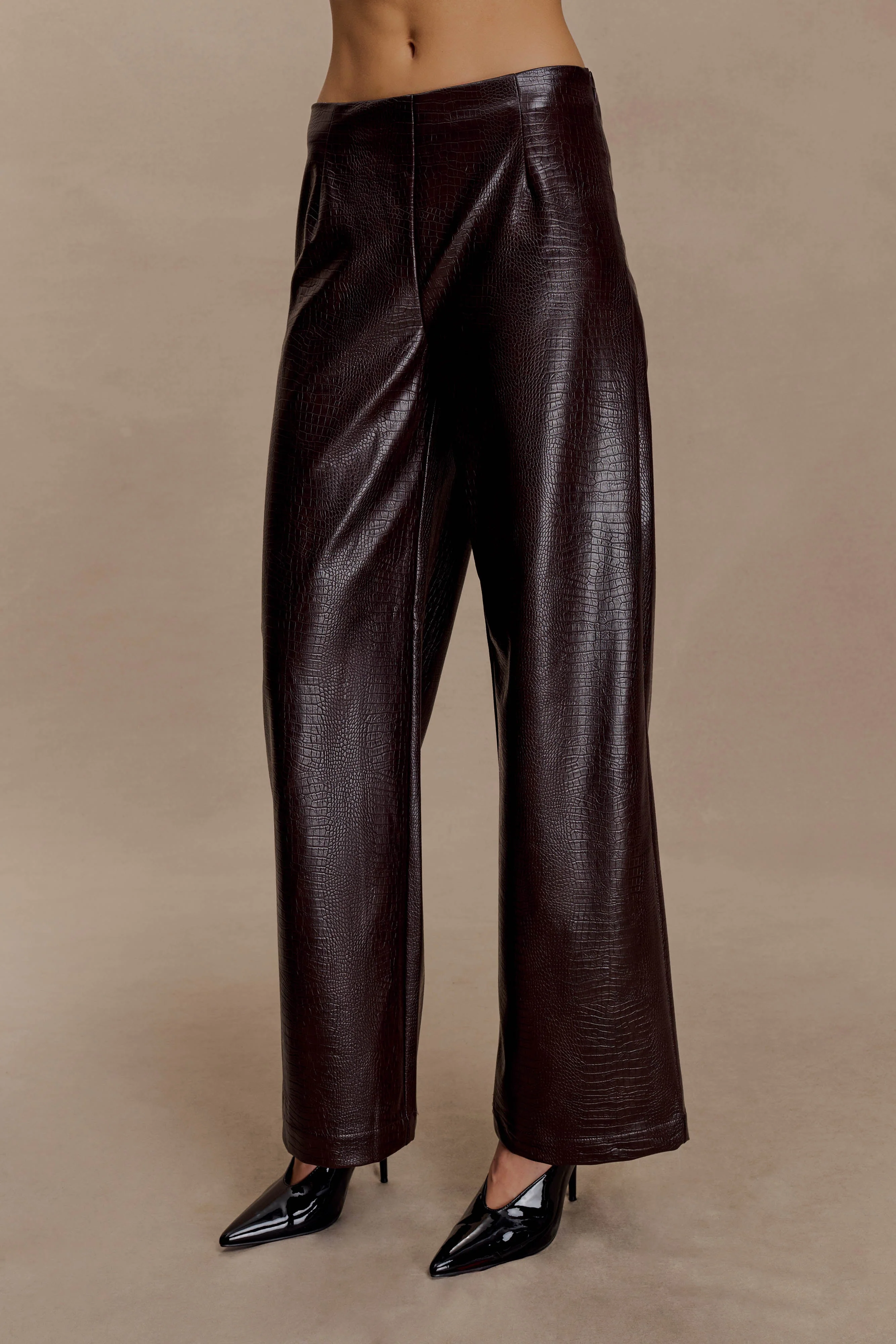 Henry Croc Faux Leather Straight Leg Pants - Dark Chocolate - Image 4