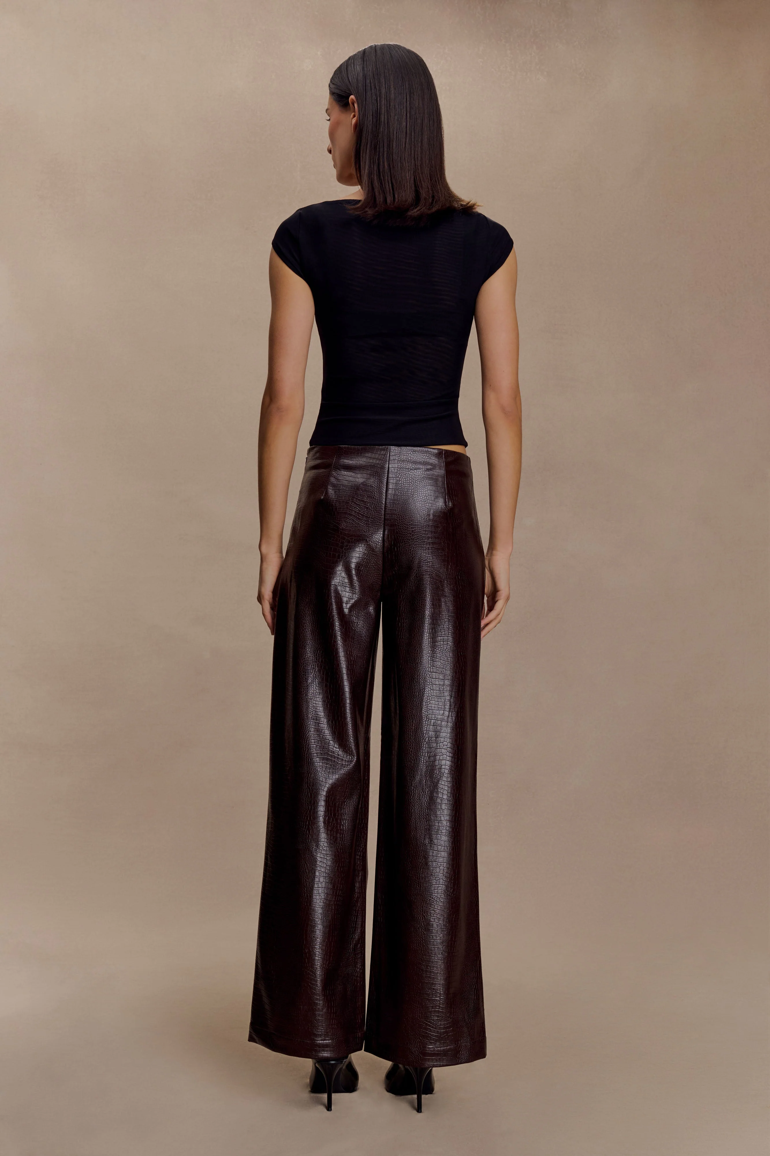Henry Croc Faux Leather Straight Leg Pants - Dark Chocolate - Image 6