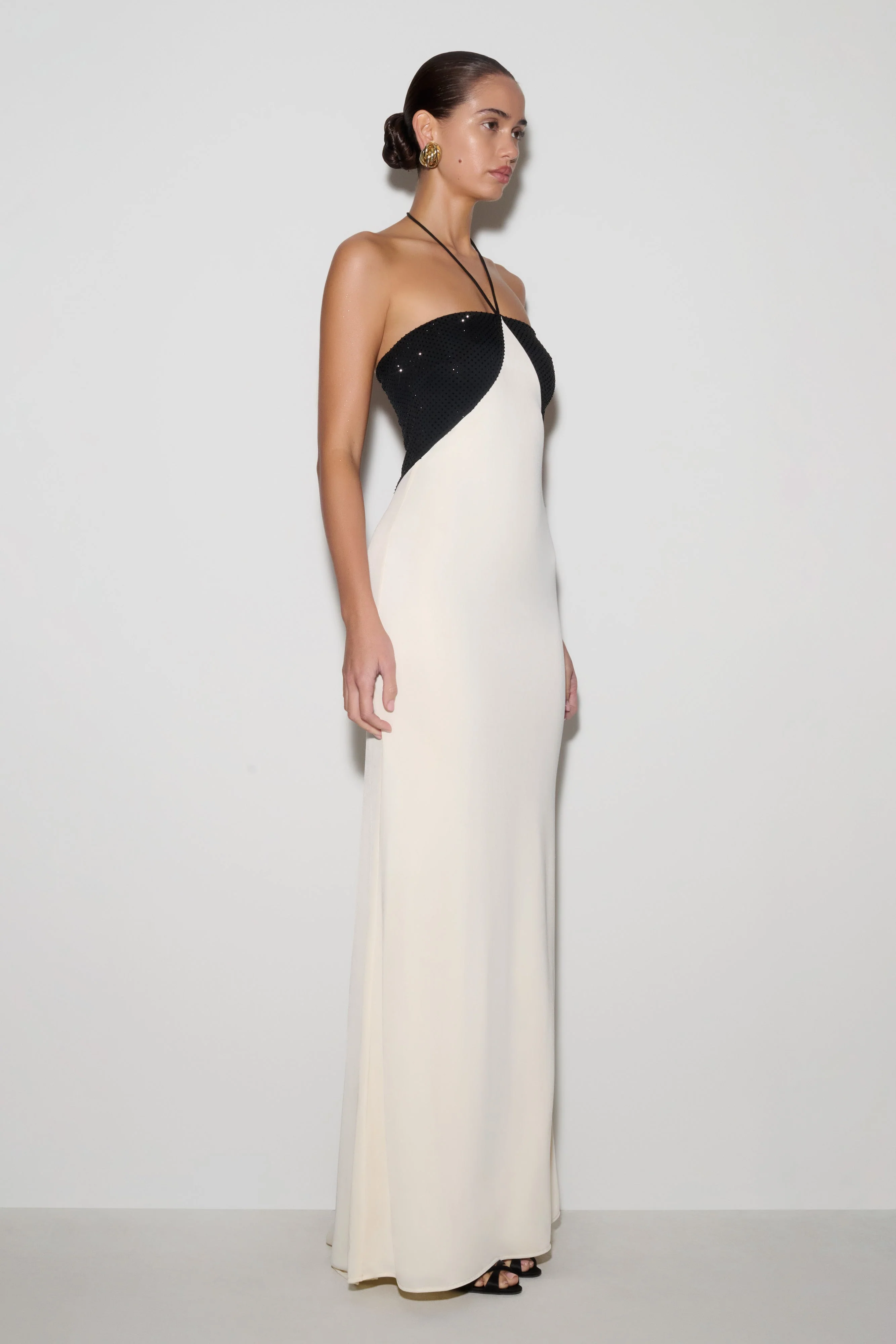 Hien Sequin Halter Maxi Dress - Black/Ivory - Image 3