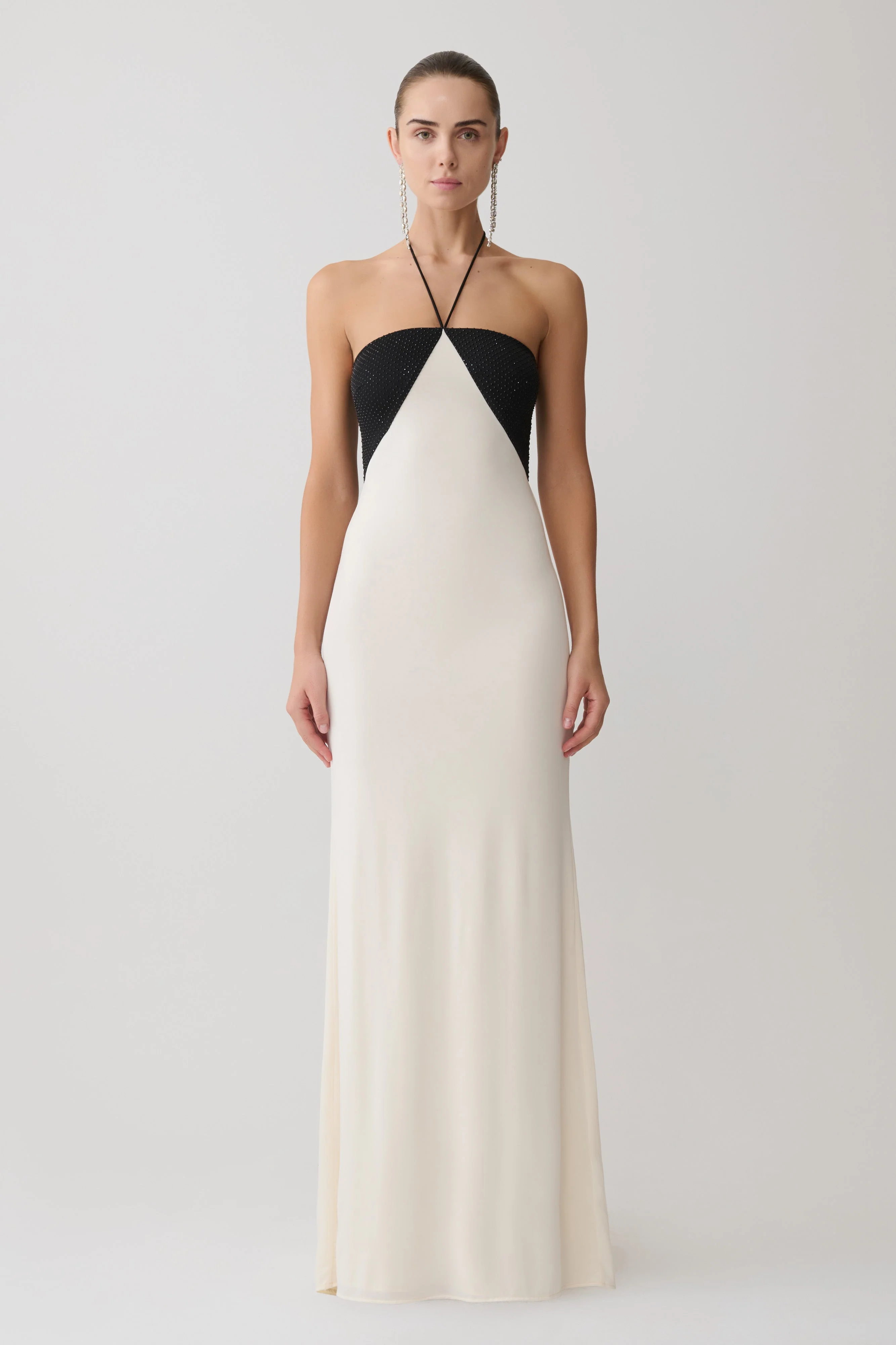 Hien Sequin Halter Maxi Dress - Black/Ivory - Image 4