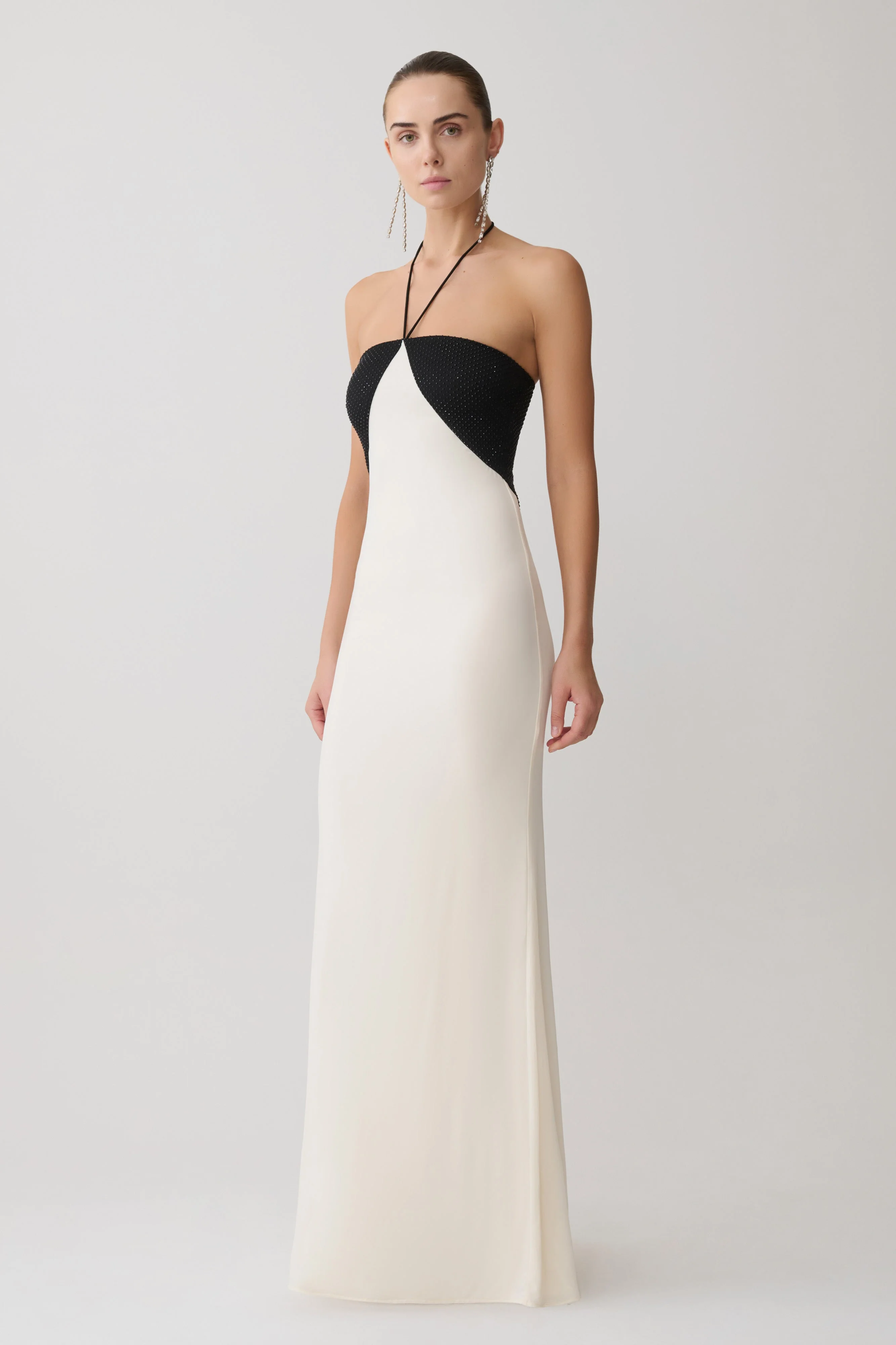 Hien Sequin Halter Maxi Dress - Black/Ivory - Image 6