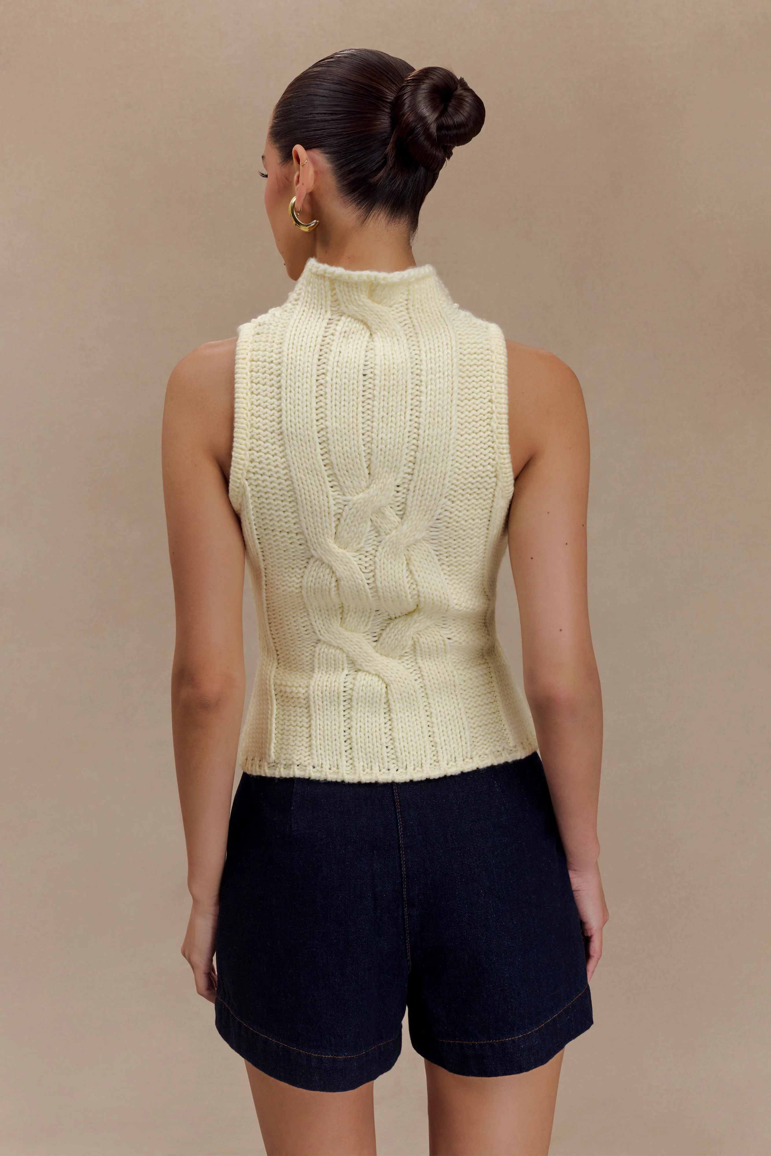 Roberta High Neck Cable Knit Top - Ivory - Image 2