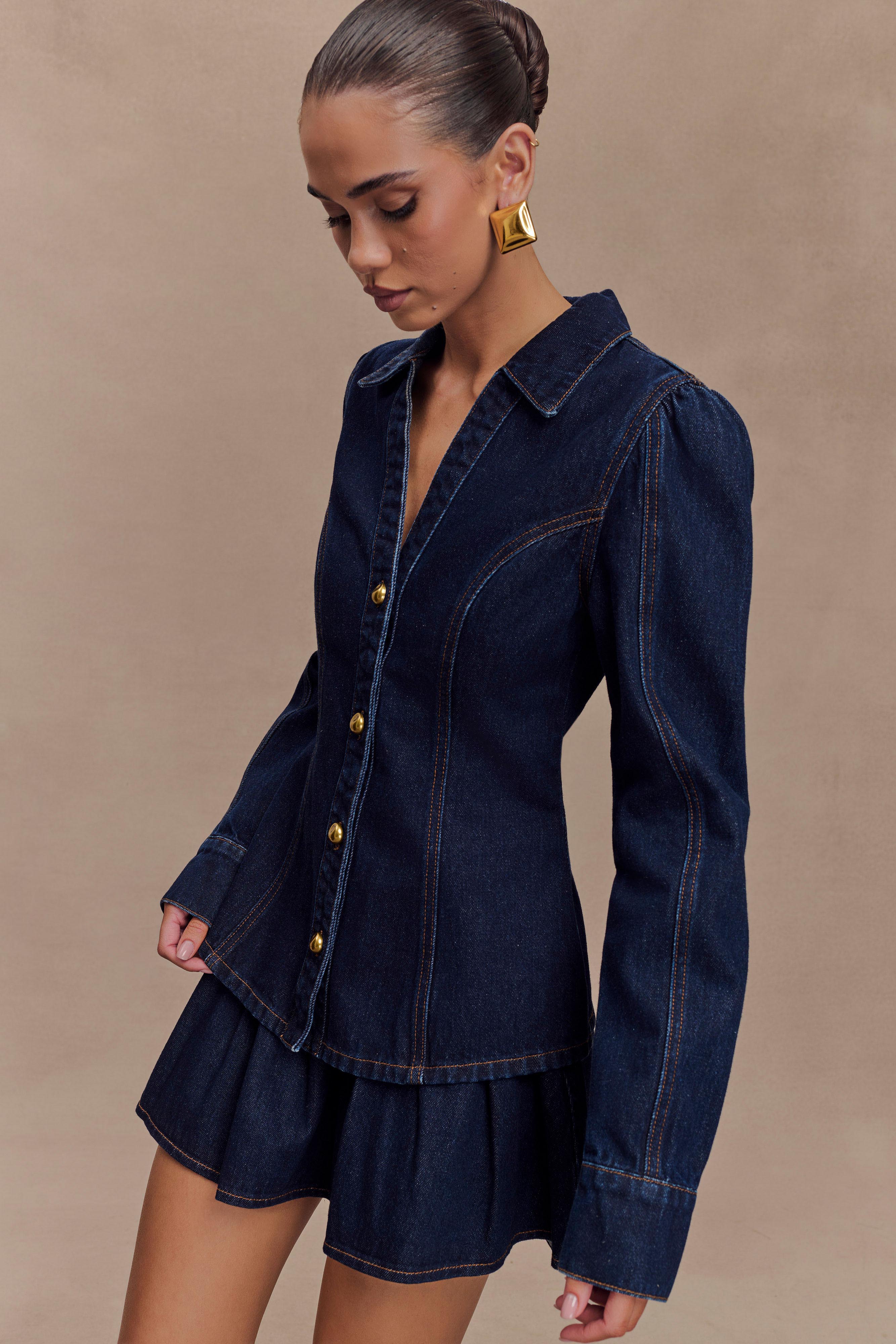 Hilary Long Sleeve Denim Top - Indigo Blue - Image 6