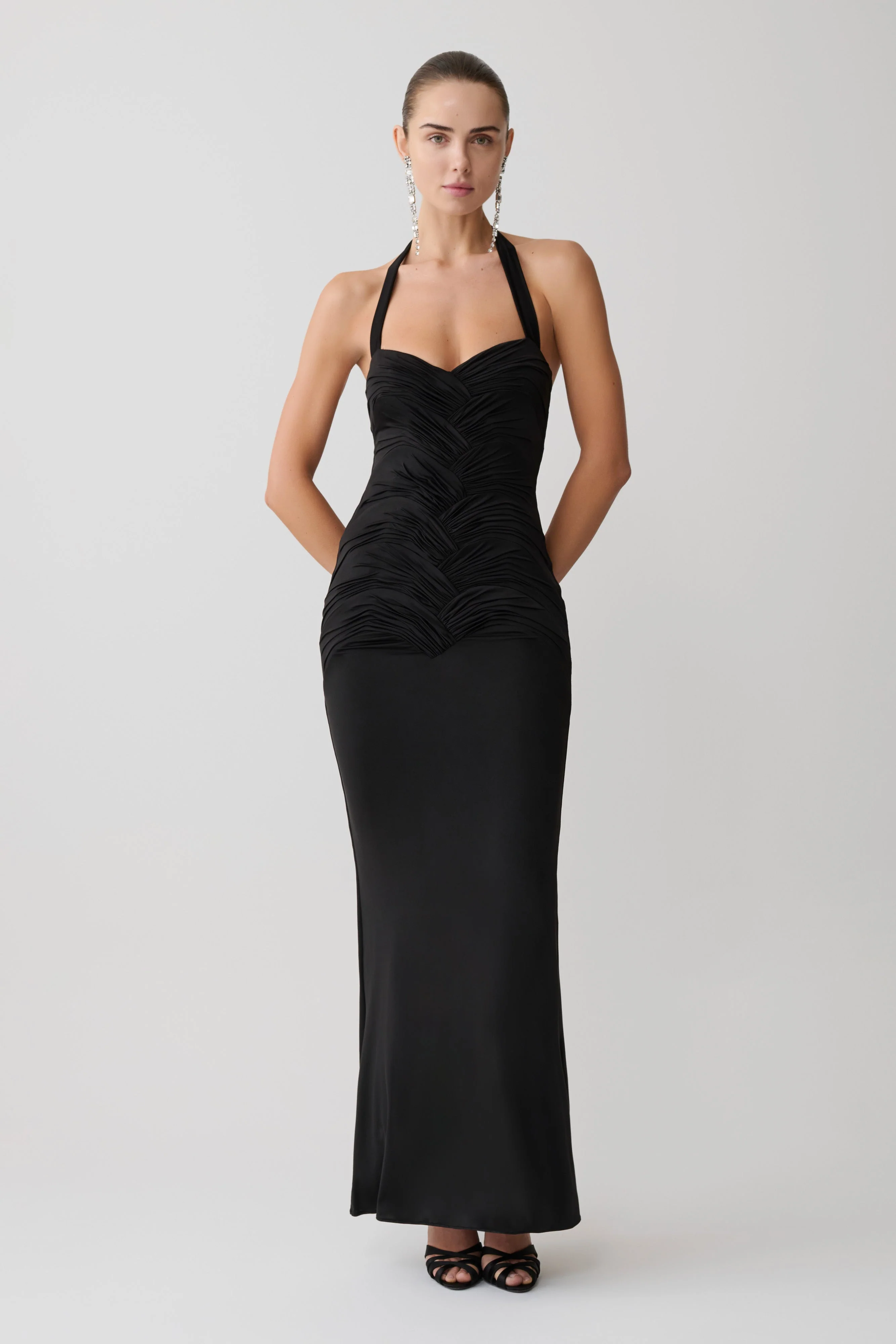Hoai Gathered Slinky Halter Maxi Dress - Black - Image 5