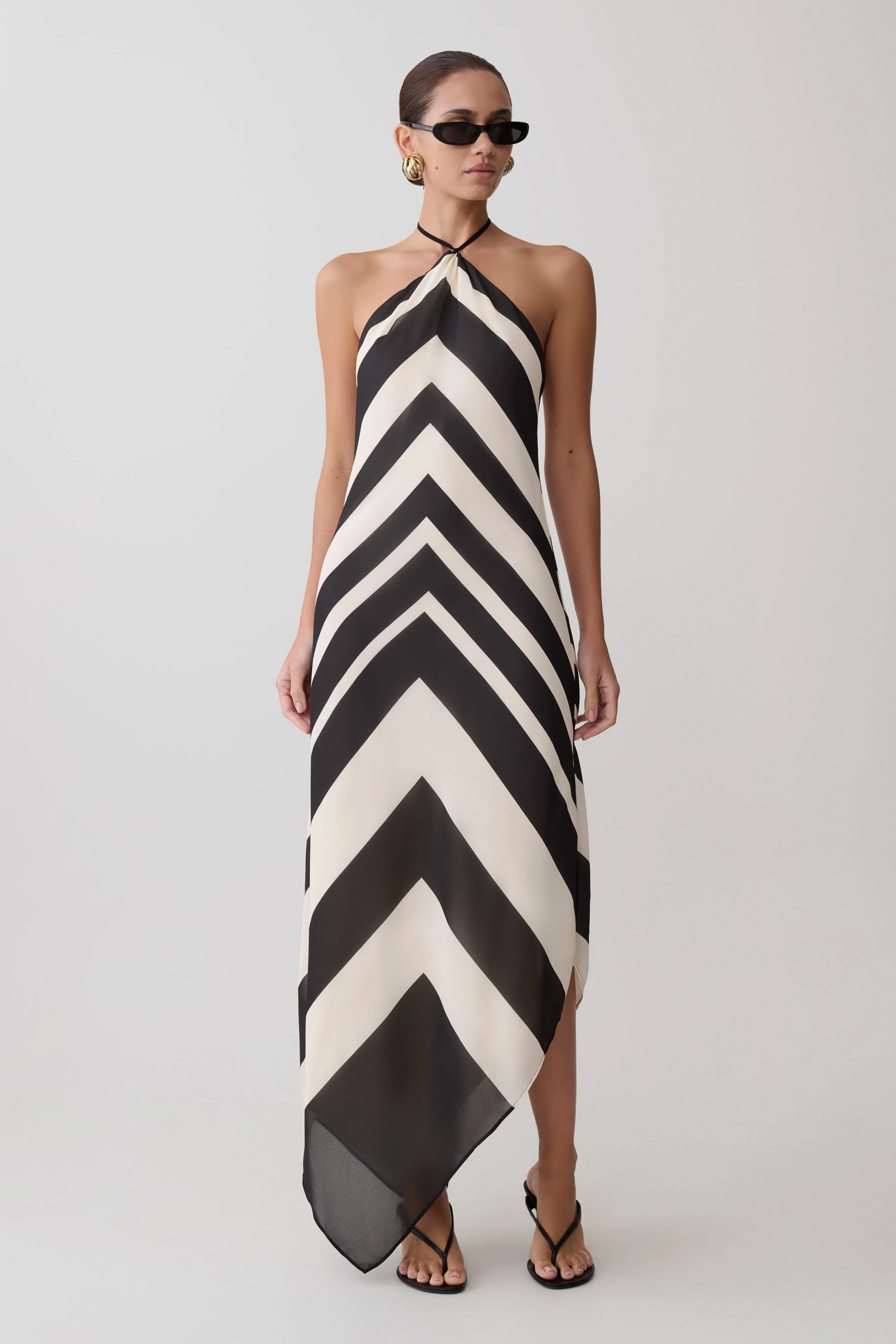 Hope Satin Halter Midi Dress - Black/White - Image 2