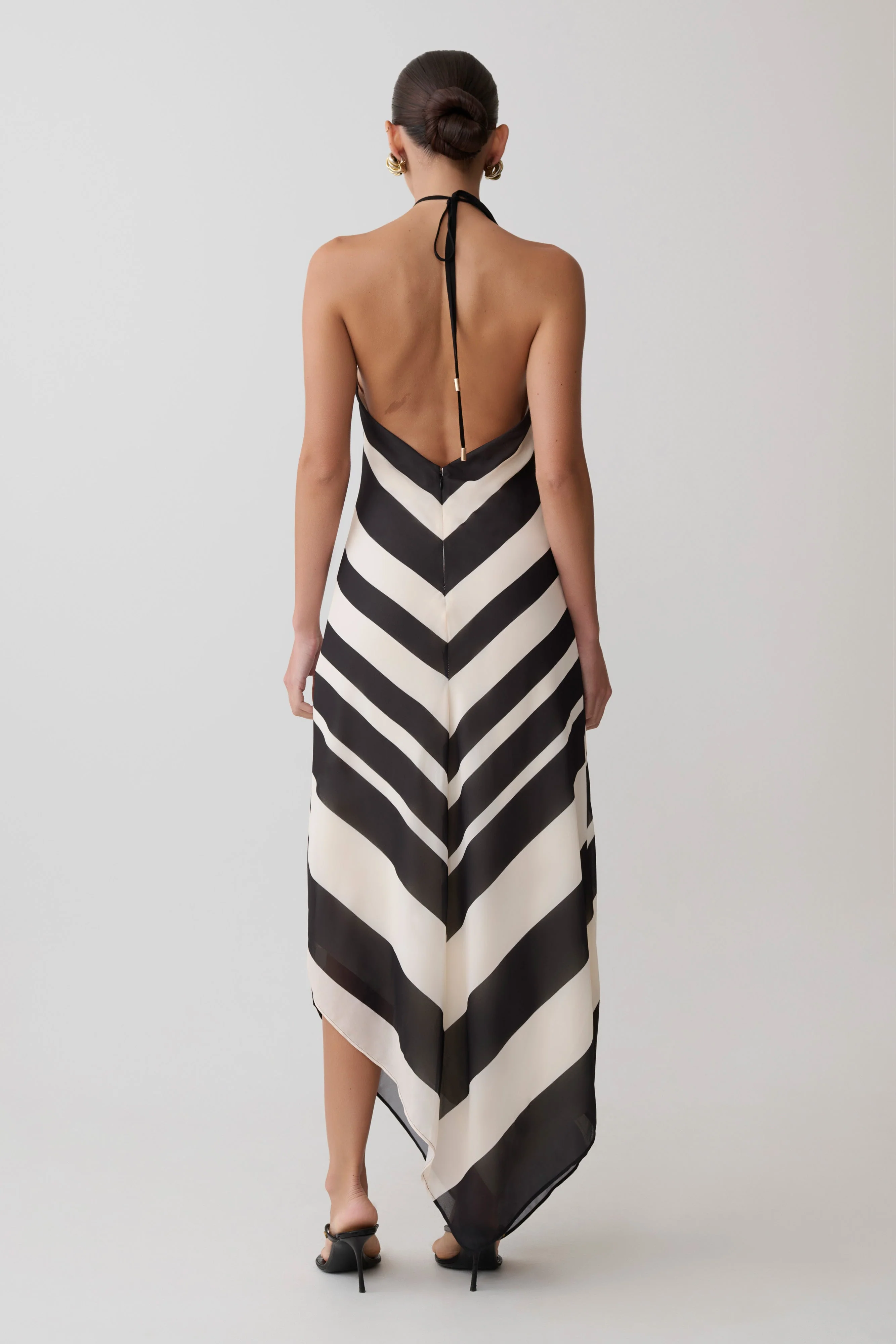Hope Satin Halter Midi Dress - Black/White - Image 3