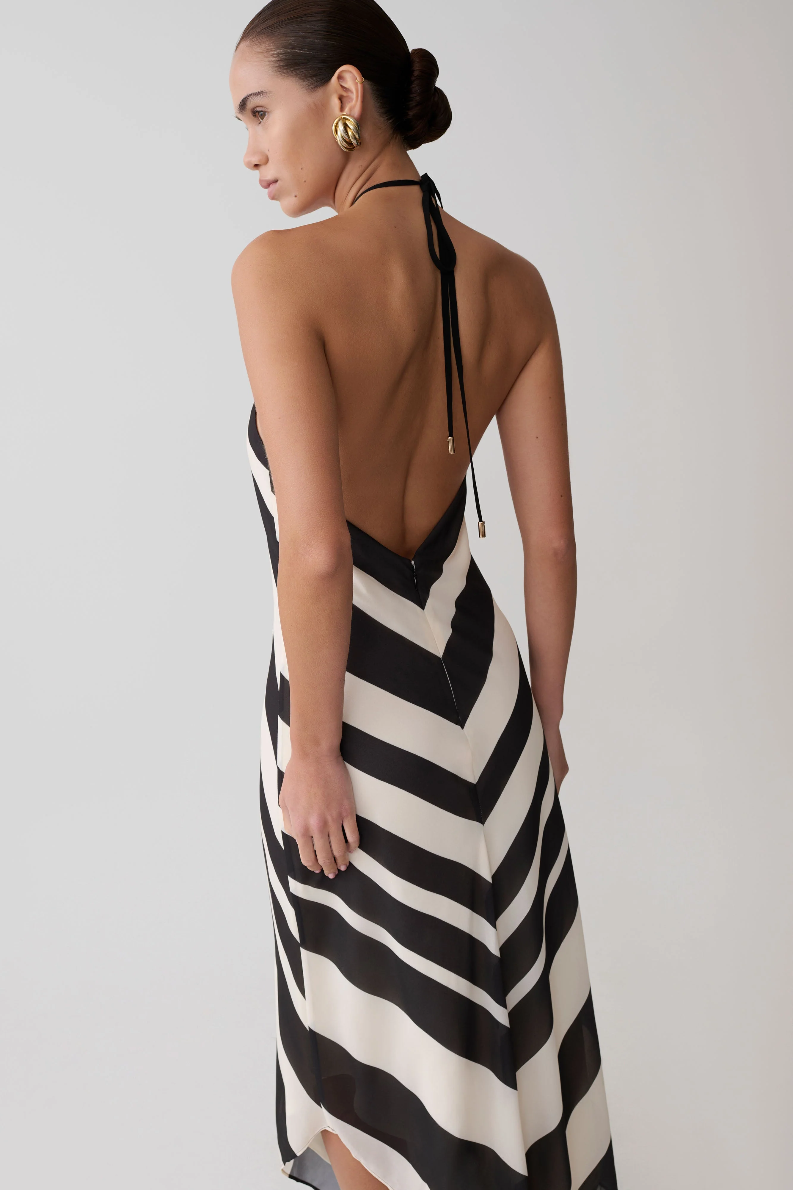 Hope Satin Halter Midi Dress - Black/White - Image 4