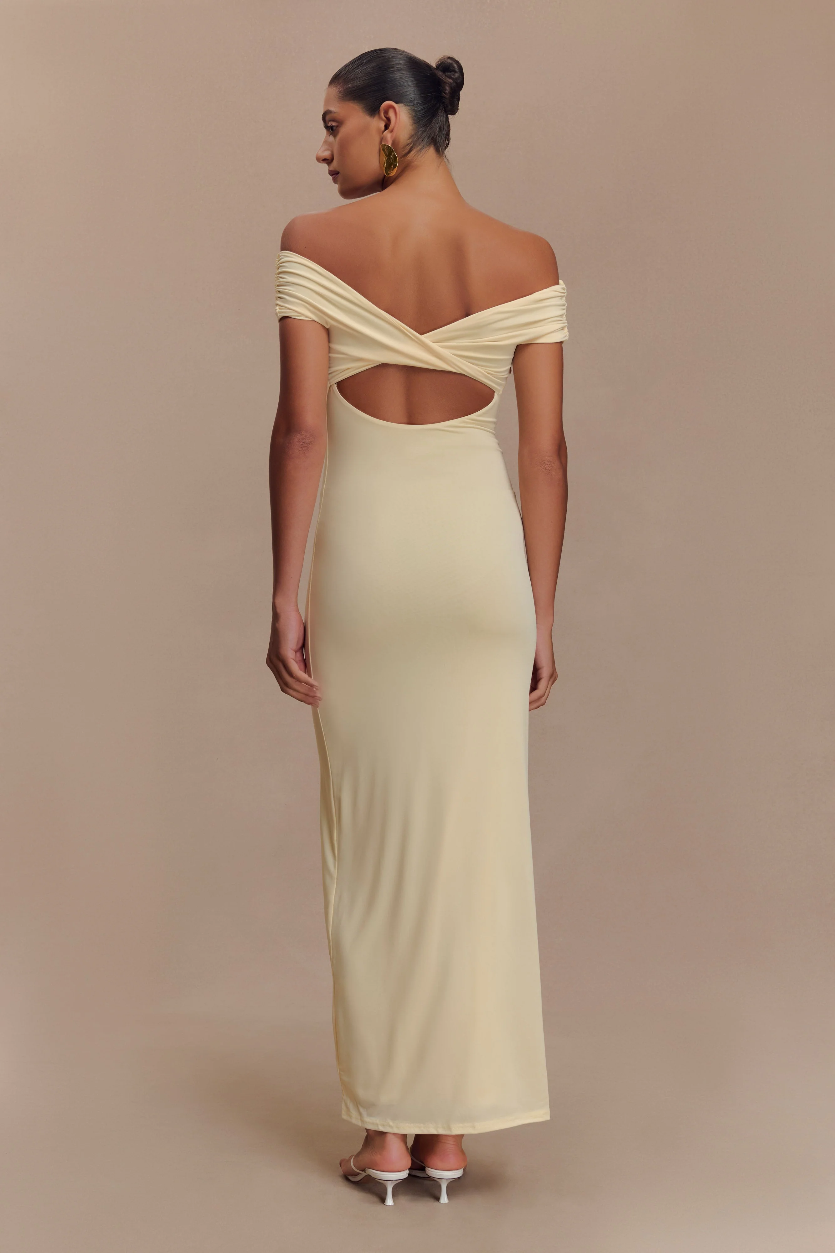 Imogen Off Shoulder Slinky Maxi Dress - Lemon - Image 2