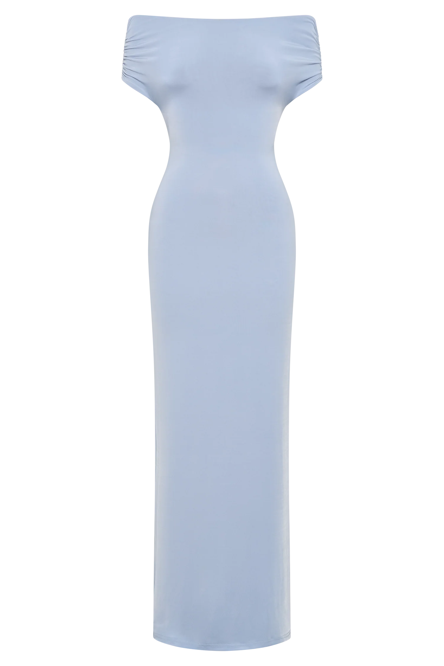 Imogen Off Shoulder Slinky Maxi Dress - Dusty Blue - Image 6