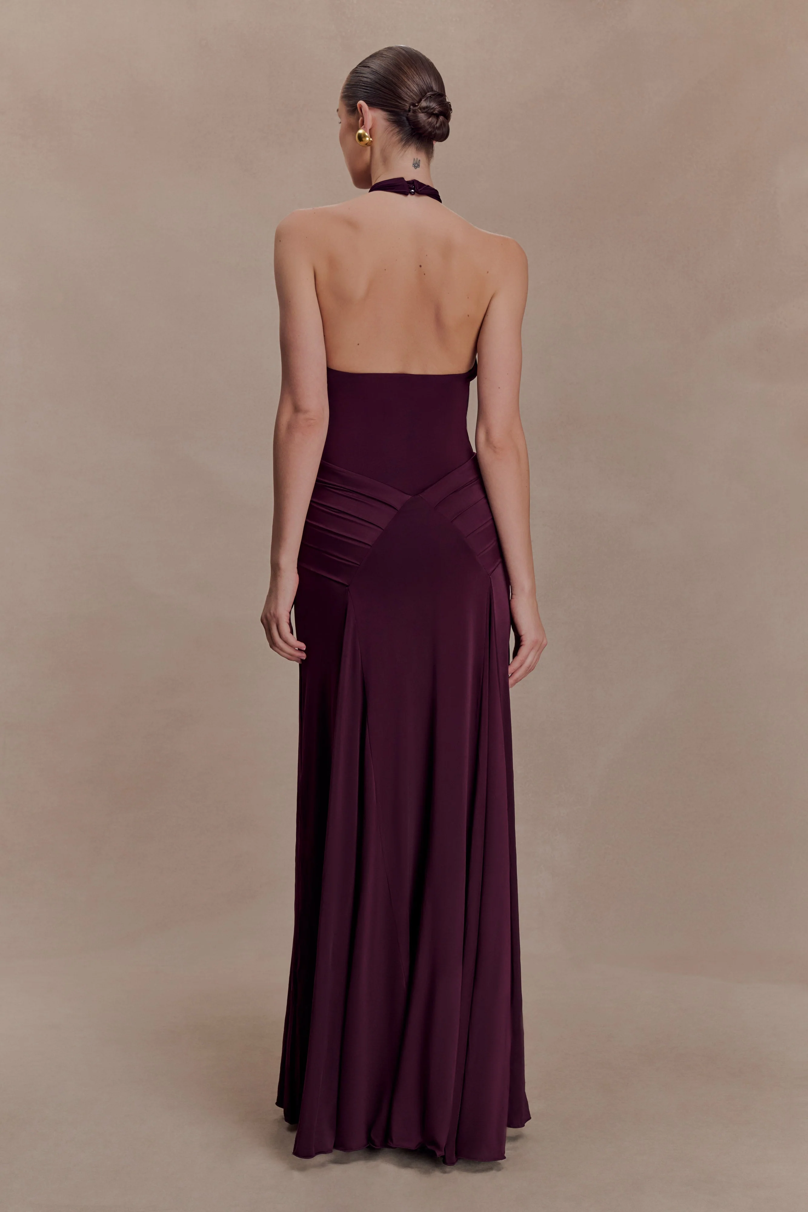 Indira Gathered Slinky Halter Maxi Dress - Mahogany - Image 2