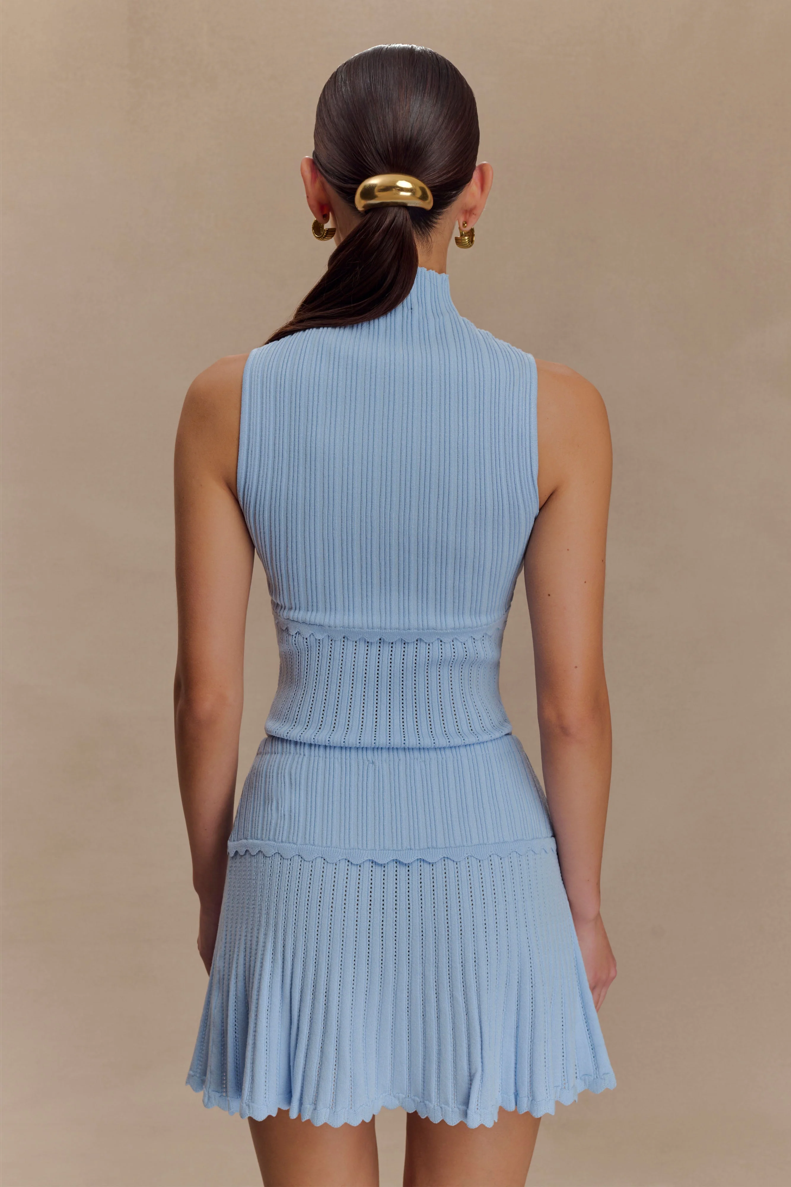 Indy Pointelle Knit Mini Skirt - Cornflower Blue - Image 5