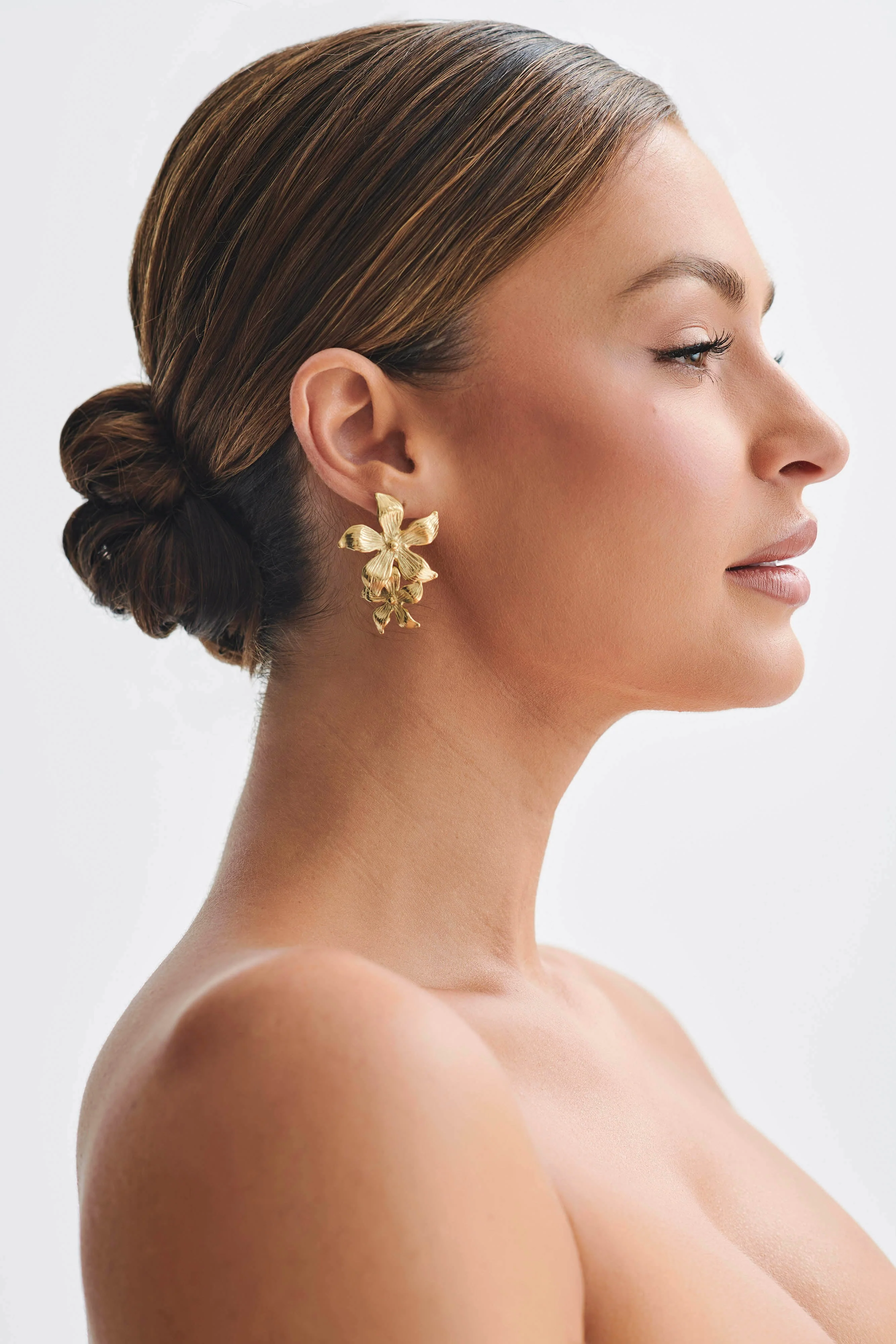 Infatuated Drop Flower Earrings - Gold - Image 2