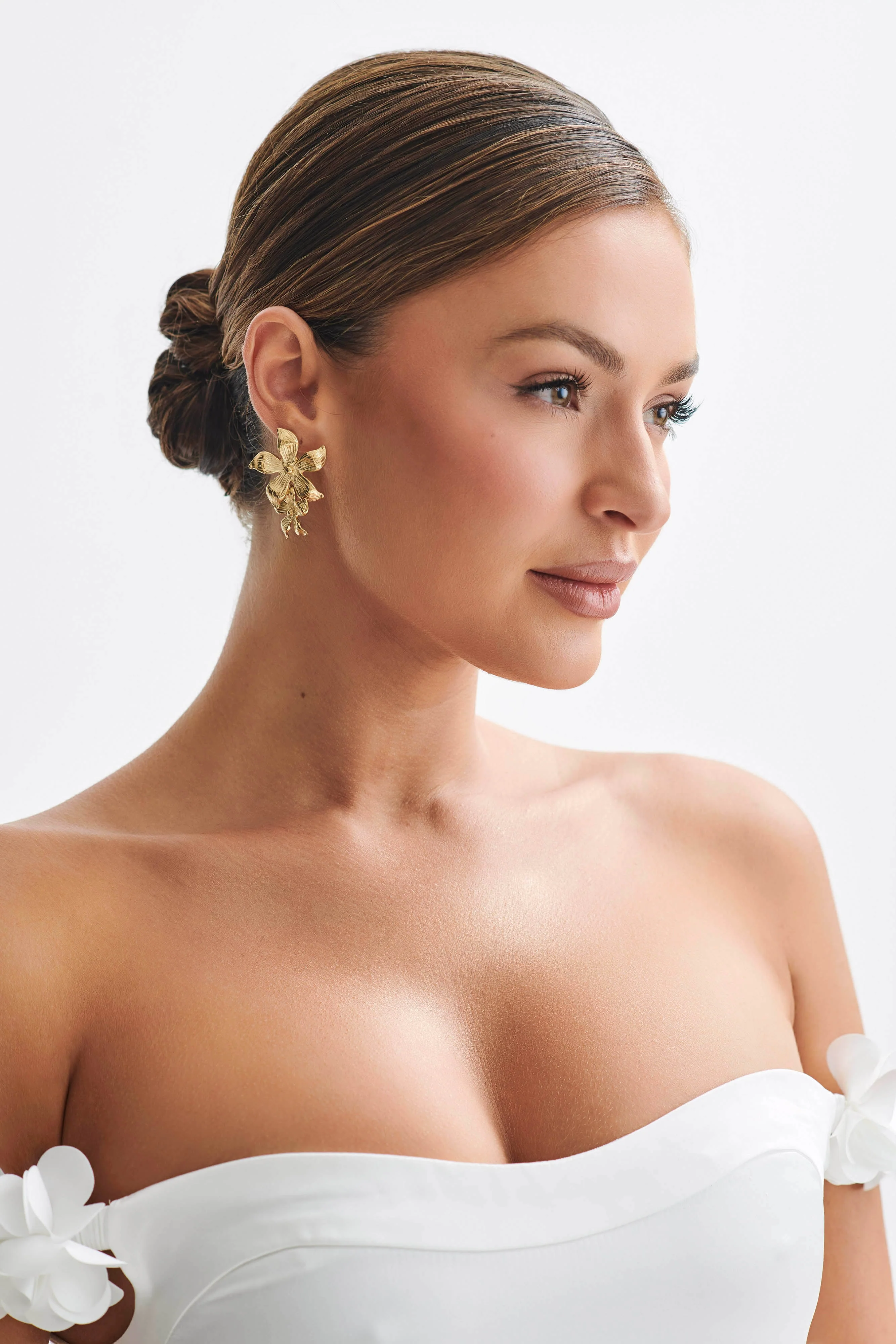 Infatuated Drop Flower Earrings - Gold - Image 5