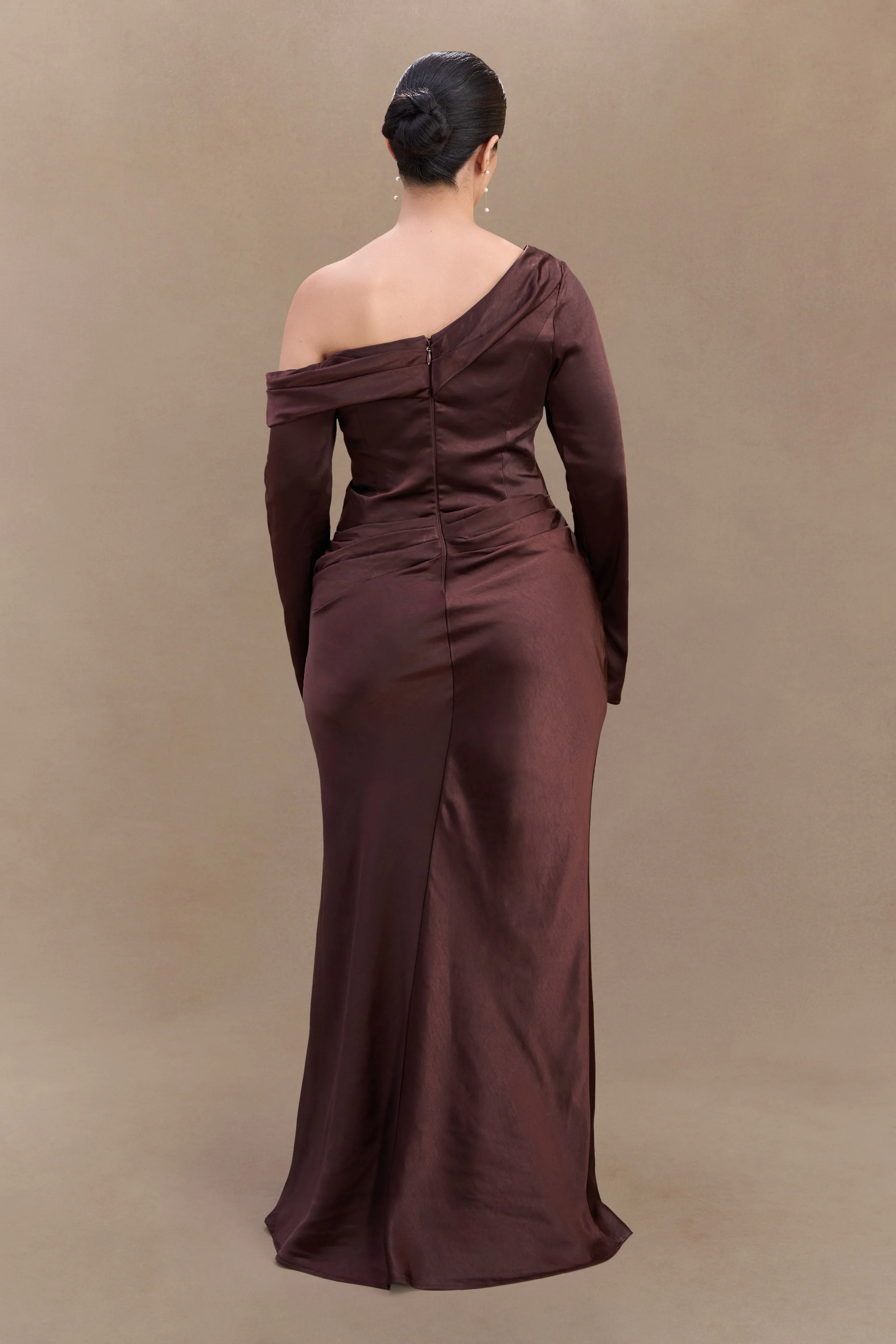 Iris Long Sleeve Satin Maxi Dress - Dark Chocolate - Image 5