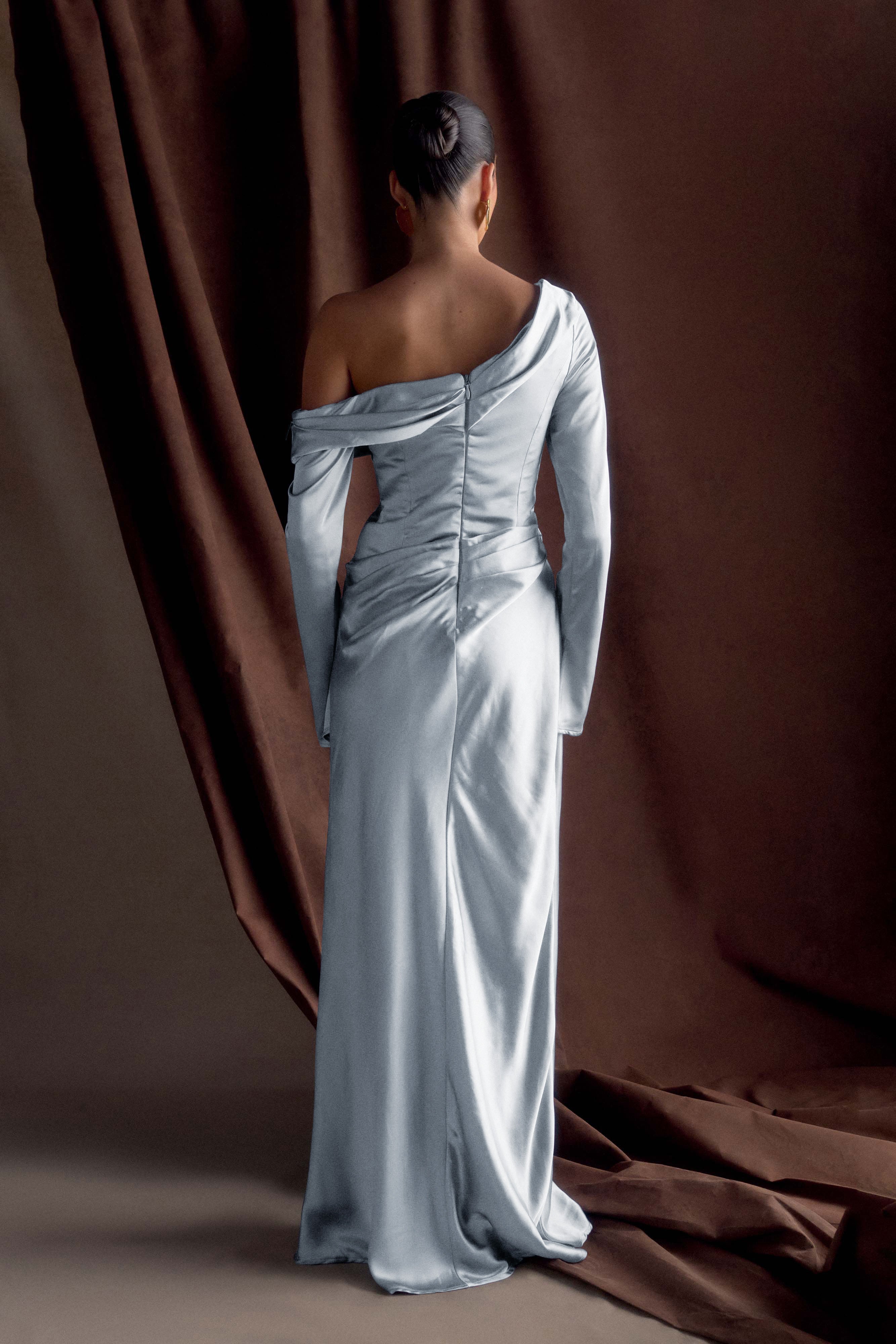 Iris Long Sleeve Satin Maxi Dress - Frosted Blue - Image 3