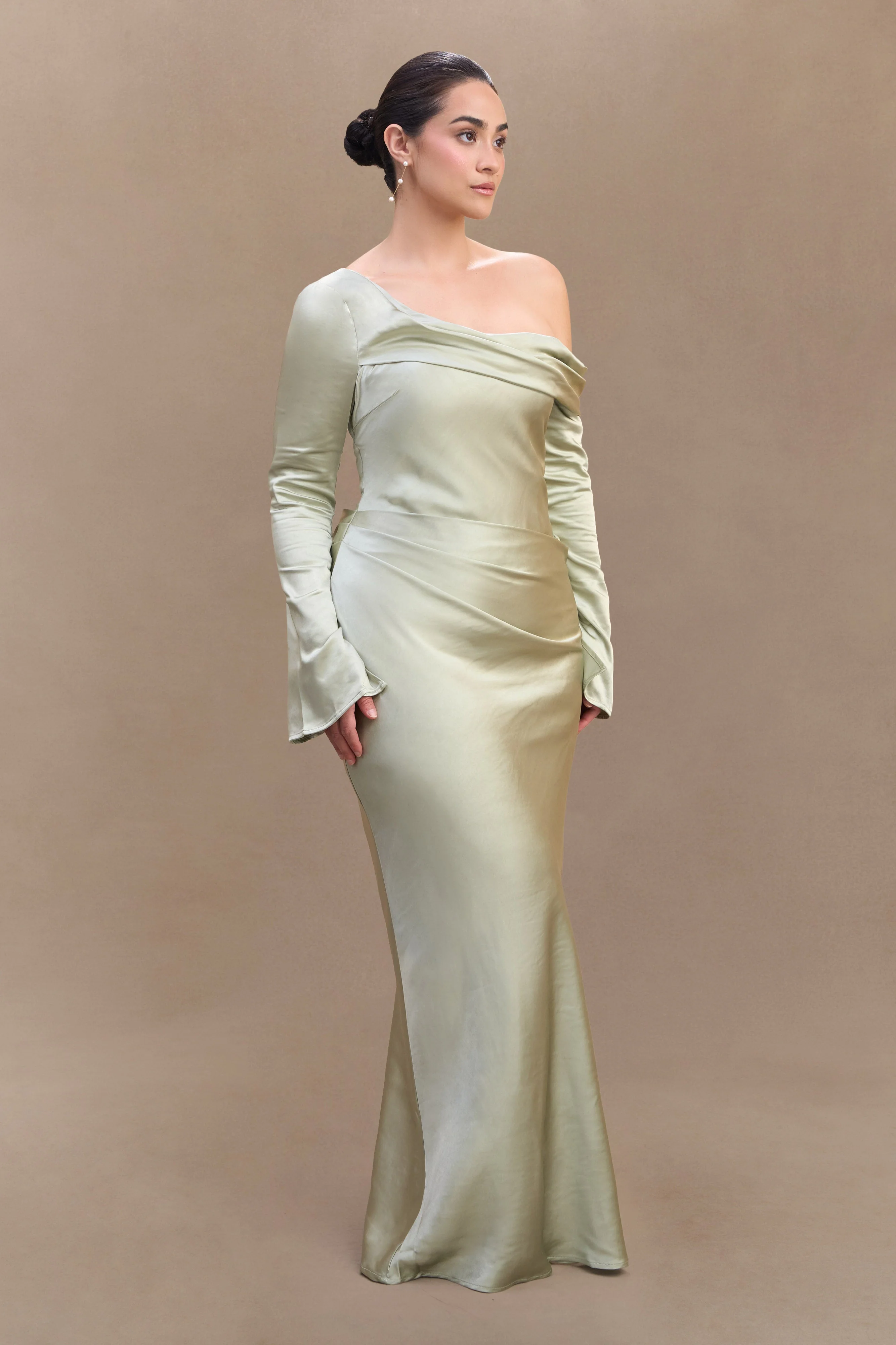 Iris Long Sleeve Satin Maxi Dress - Sage - Image 6