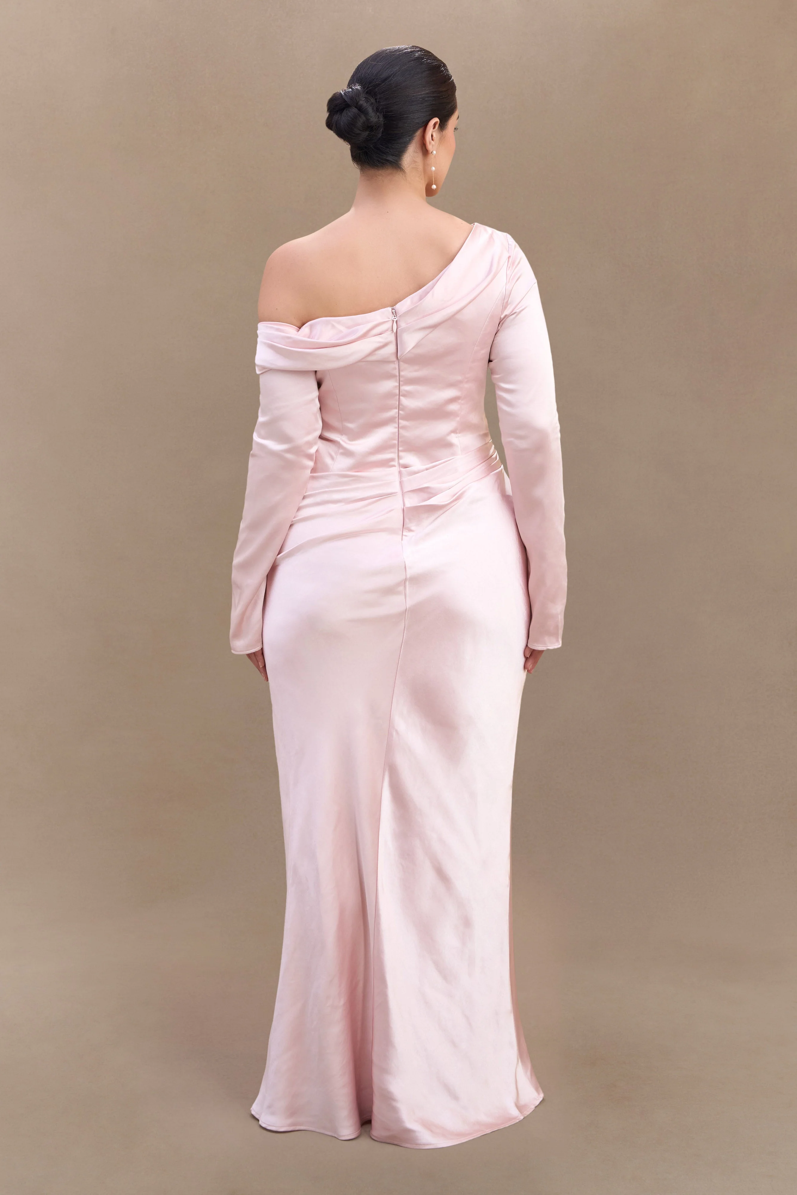 Iris Long Sleeve Satin Maxi Dress - Soft Pink - Image 6