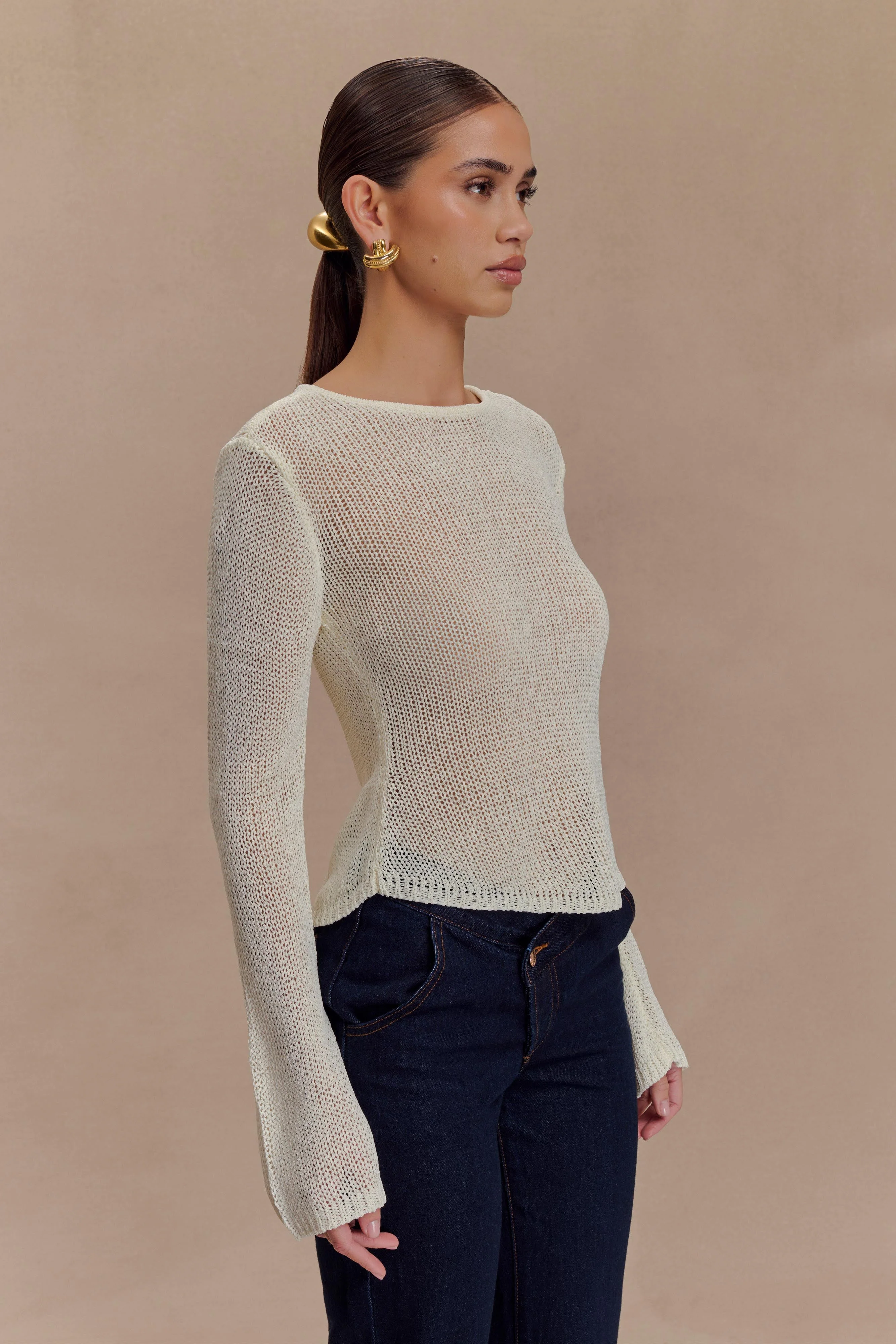 Isabella Long Sleeve Knit Top - White - Image 4