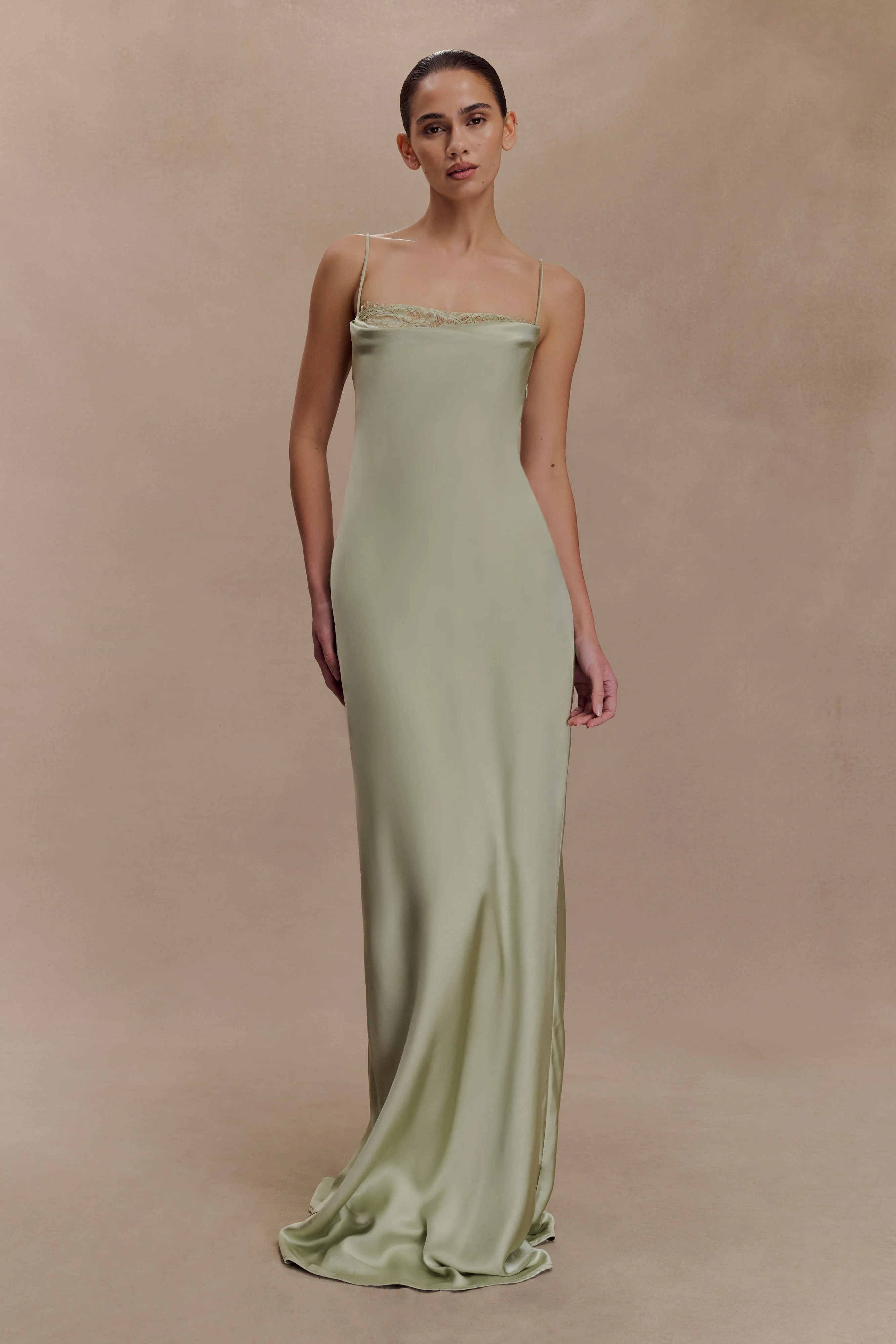 Isadora Lace & Satin Maxi Dress - Sage - Image 4