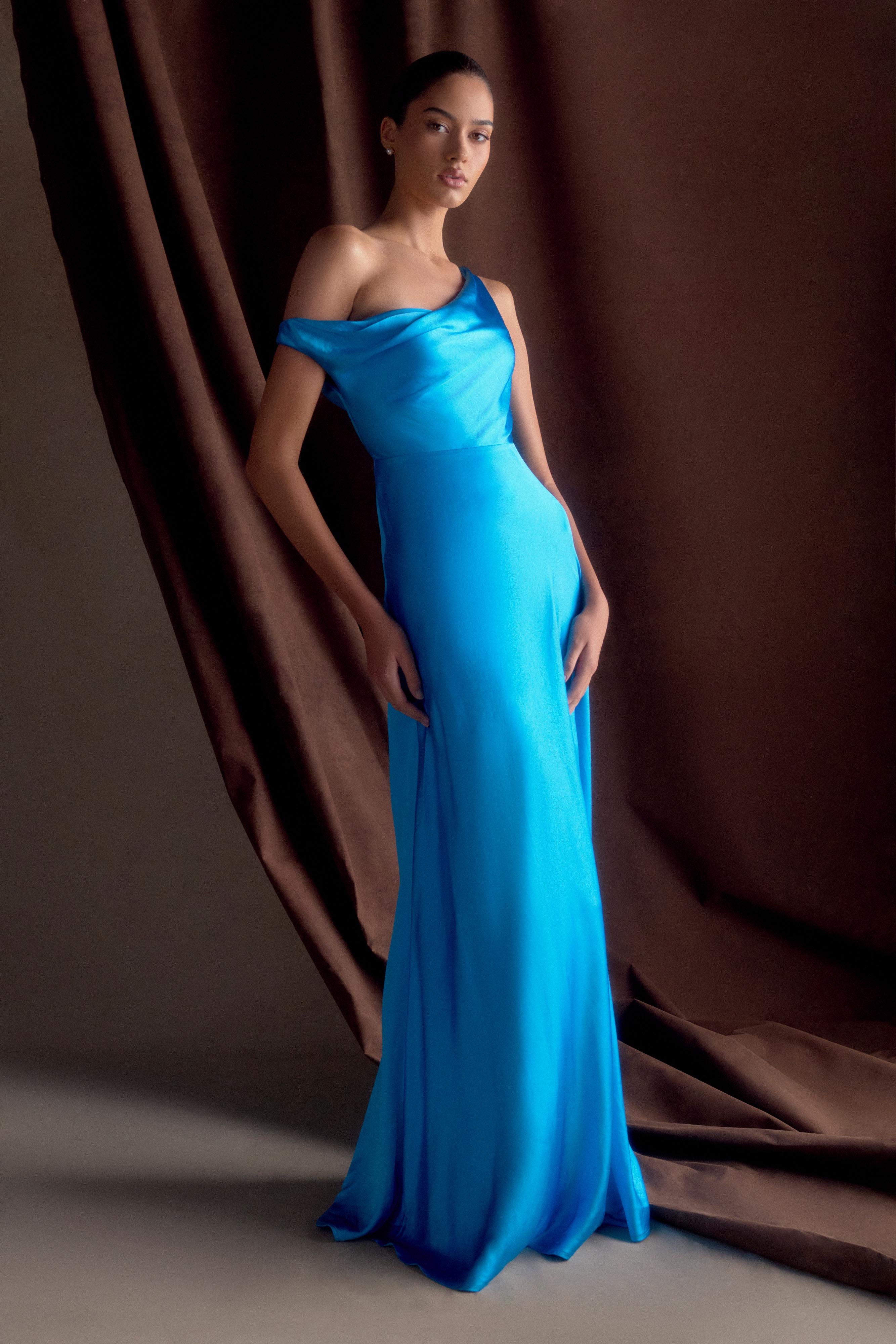 Jacinta One Shoulder Maxi Dress - Cyan Blue - Image 10