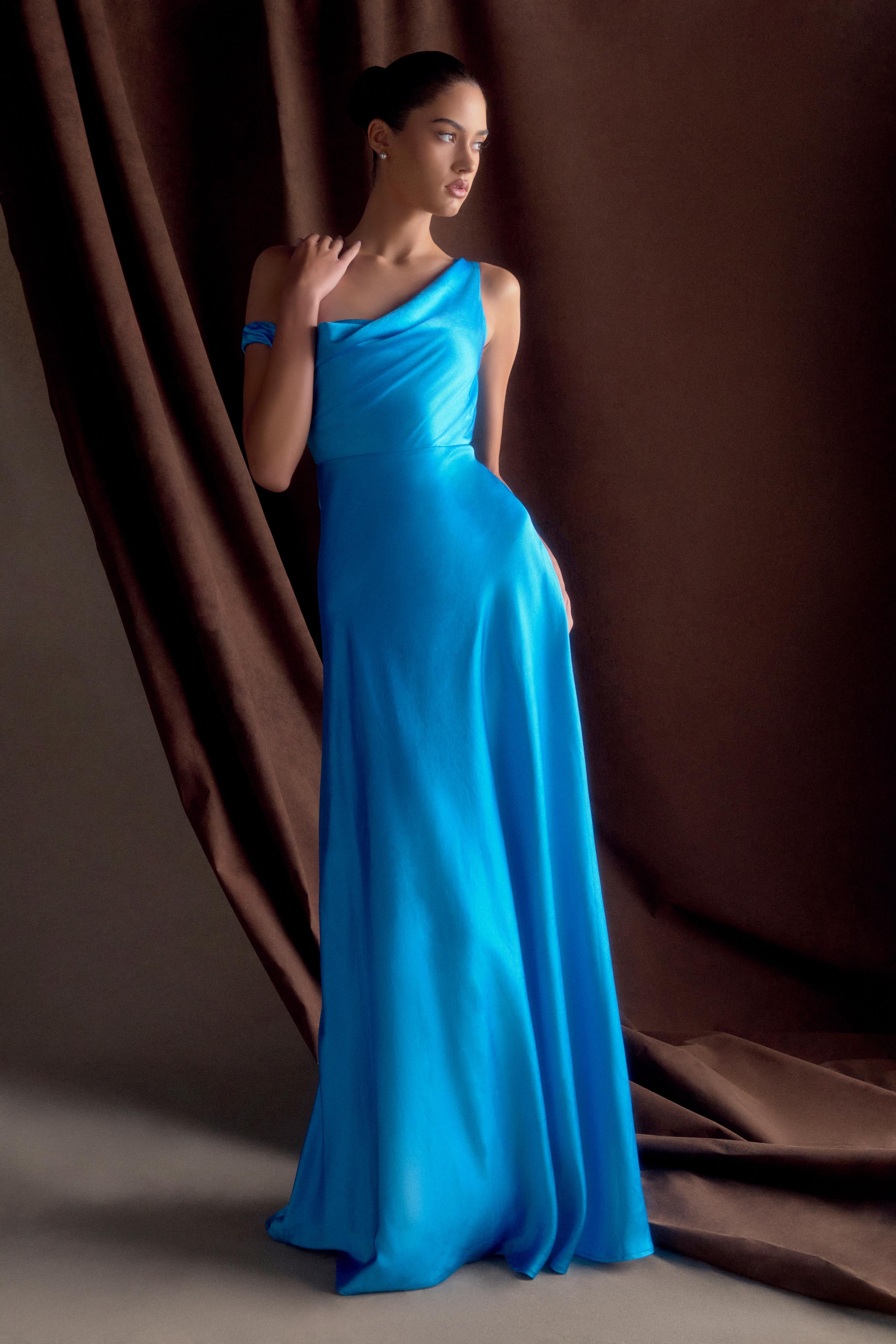 Jacinta One Shoulder Maxi Dress - Cyan Blue - Image 9