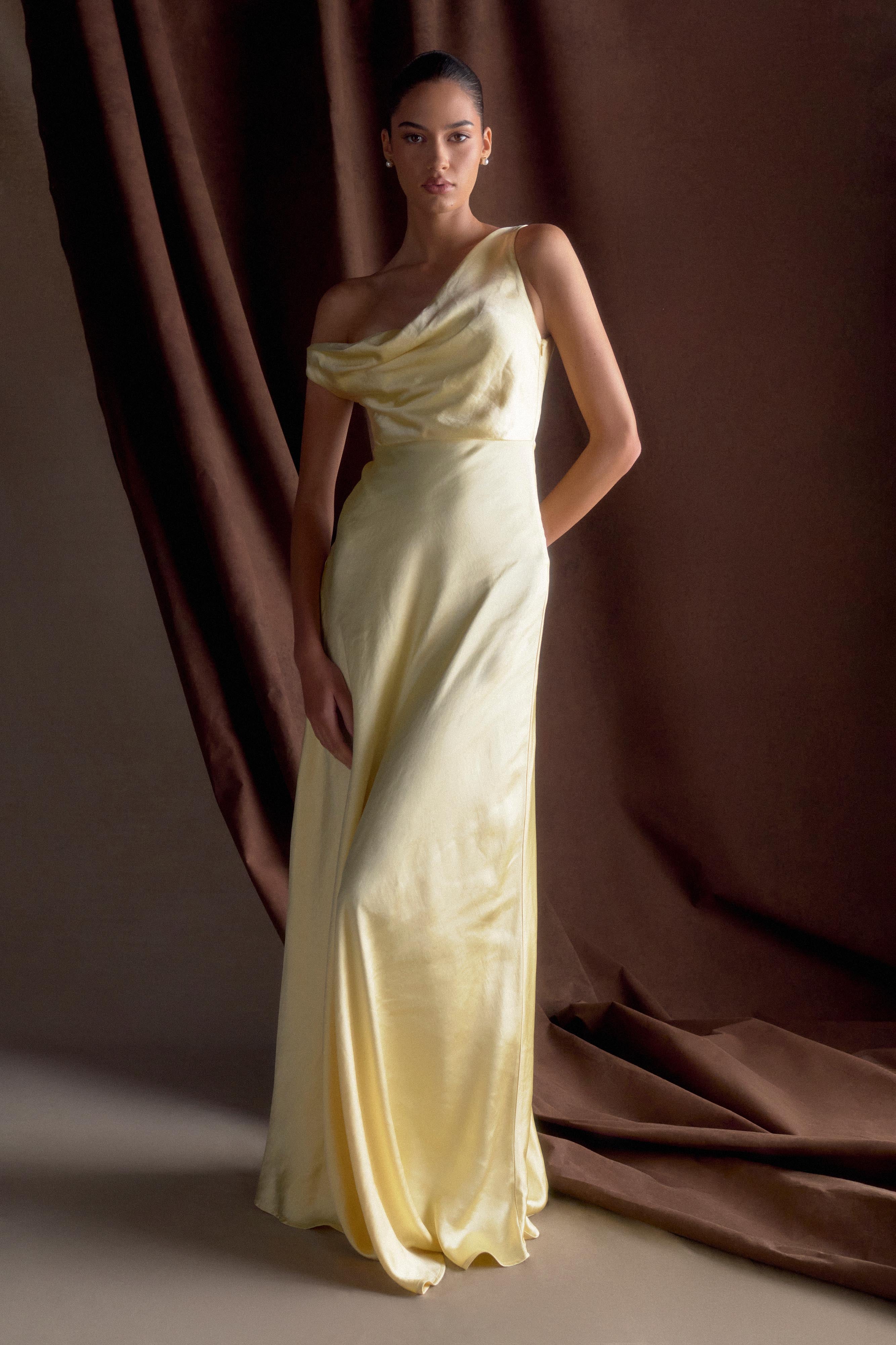 Jacinta One Shoulder Maxi Dress - Pastel Lemon - Image 10