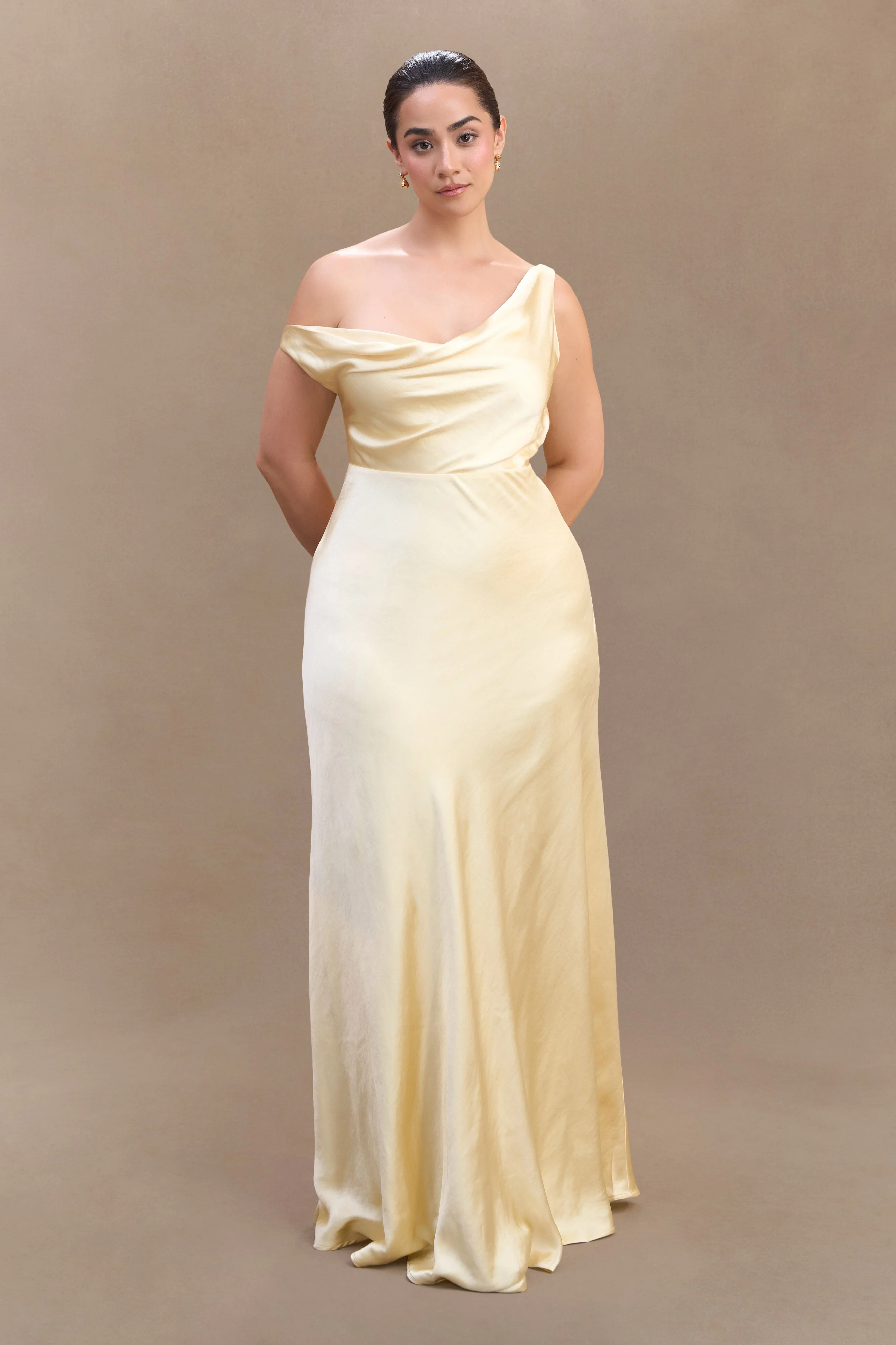 Jacinta One Shoulder Maxi Dress - Pastel Lemon - Image 4