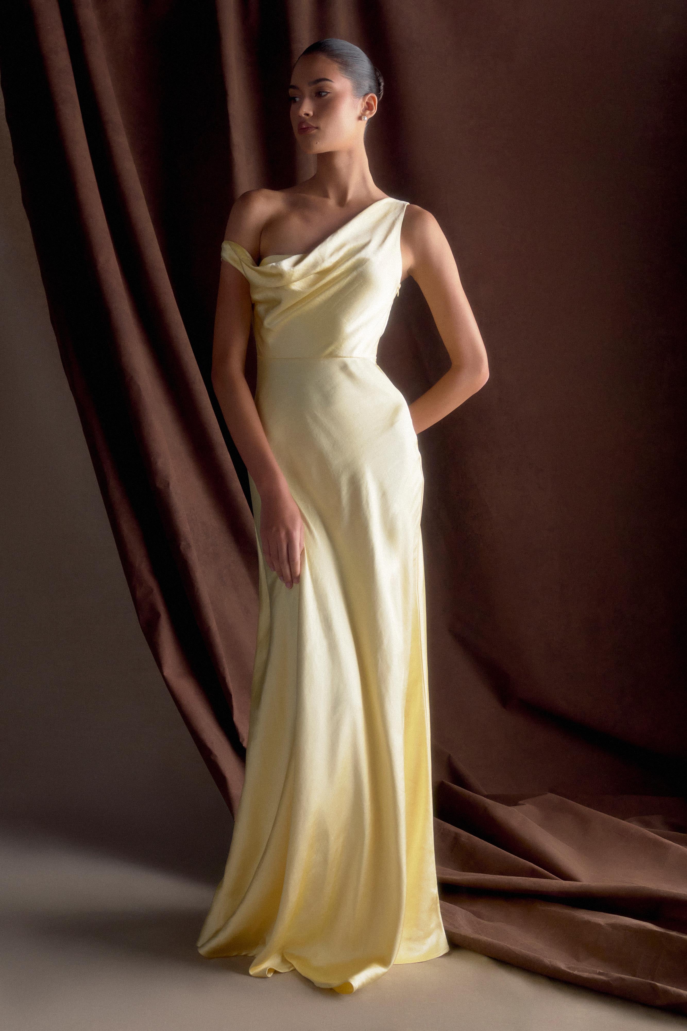 Jacinta One Shoulder Maxi Dress - Pastel Lemon - Image 9