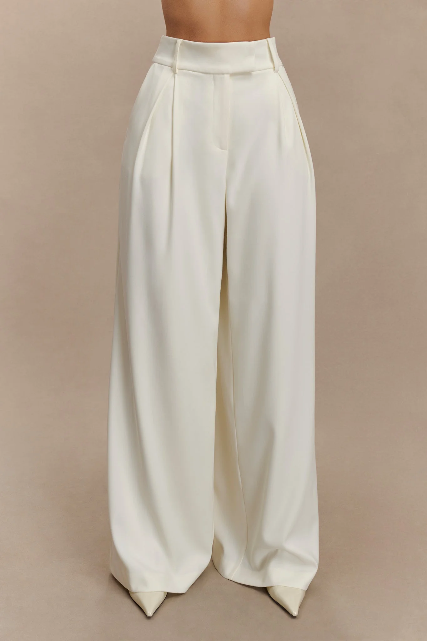 Jacqueline Pleated Wide Leg Pants - Ivory - Image 2