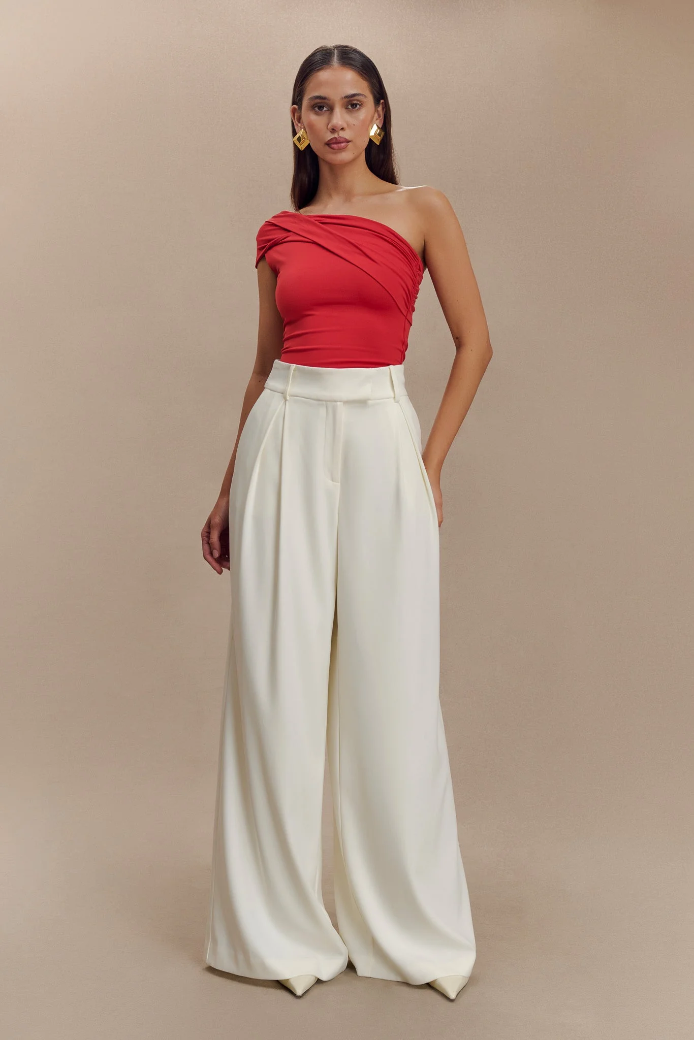 Jacqueline Pleated Wide Leg Pants - Ivory - Image 4