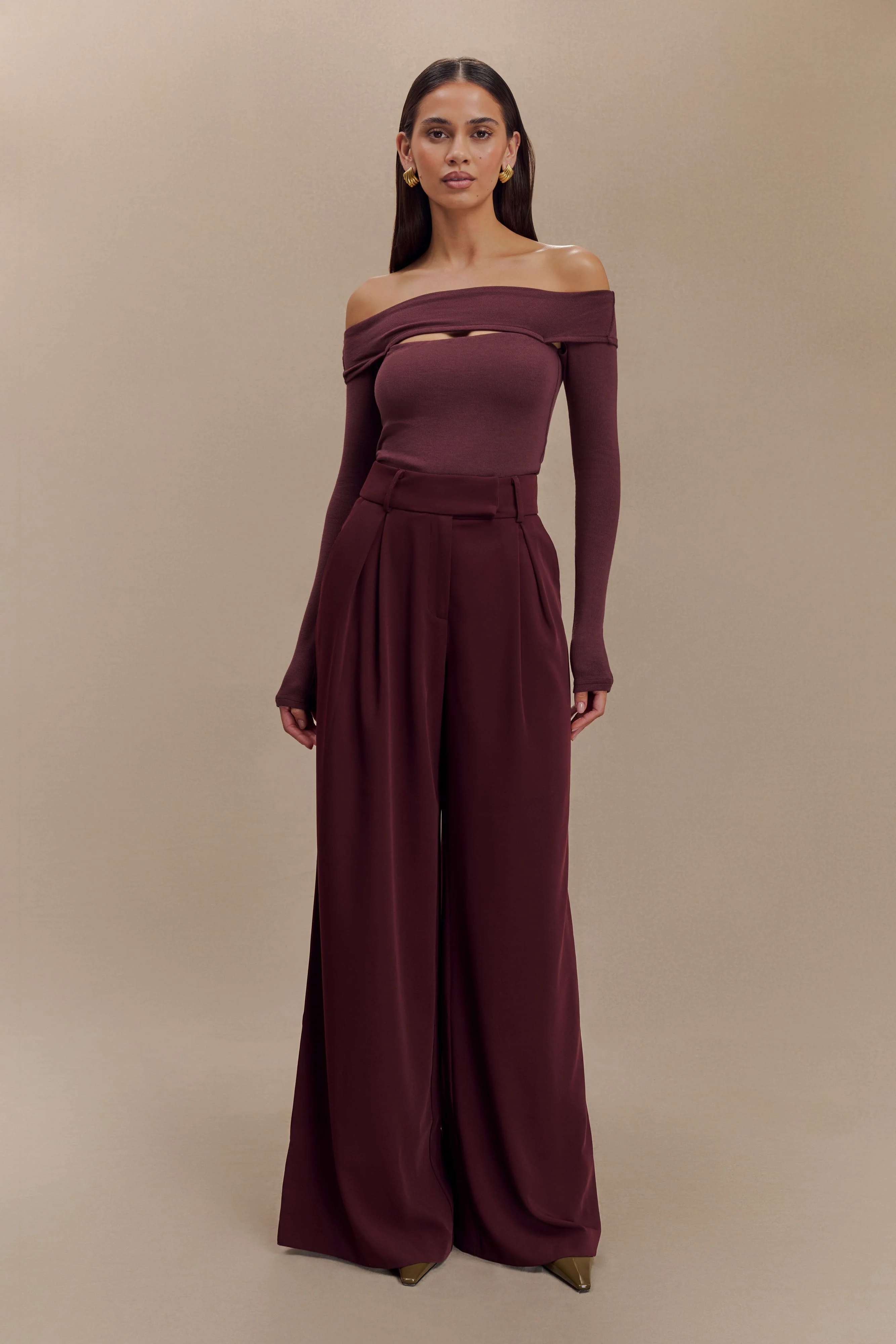 Jacqueline Pleated Wide Leg Pants - Mahogany - Image 2