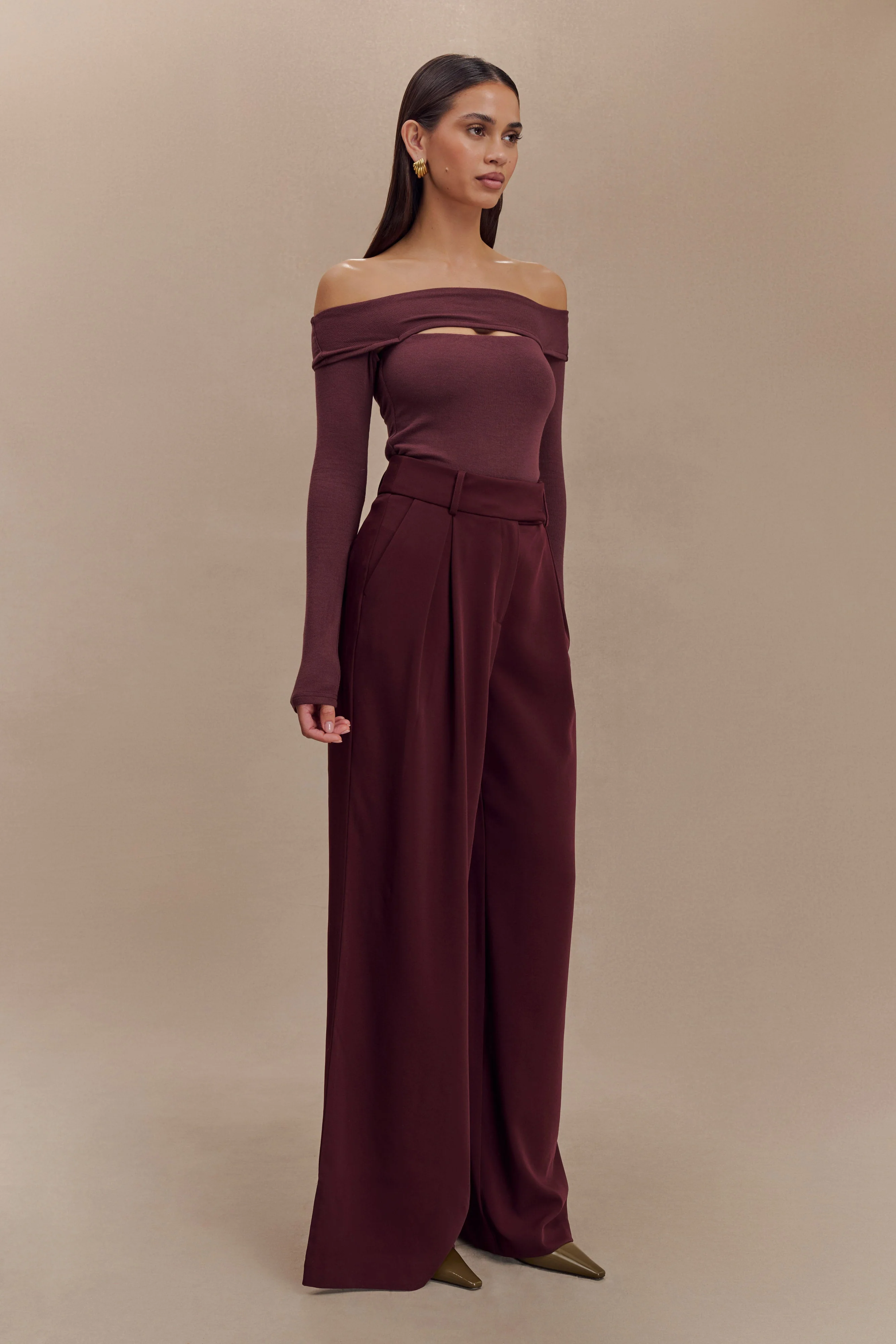 Jacqueline Pleated Wide Leg Pants - Mahogany - Image 4