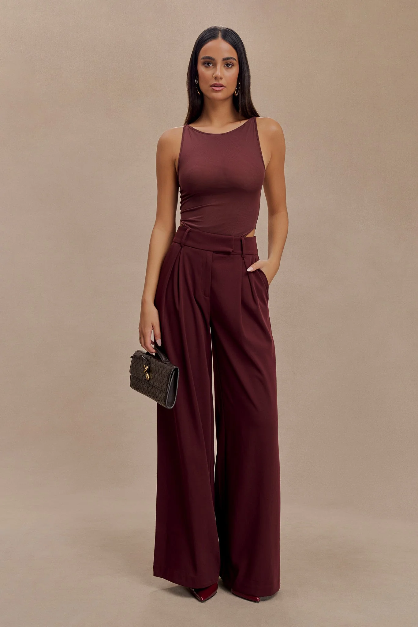 Jacqueline Pleated Wide Leg Pants - Mahogany - Image 8