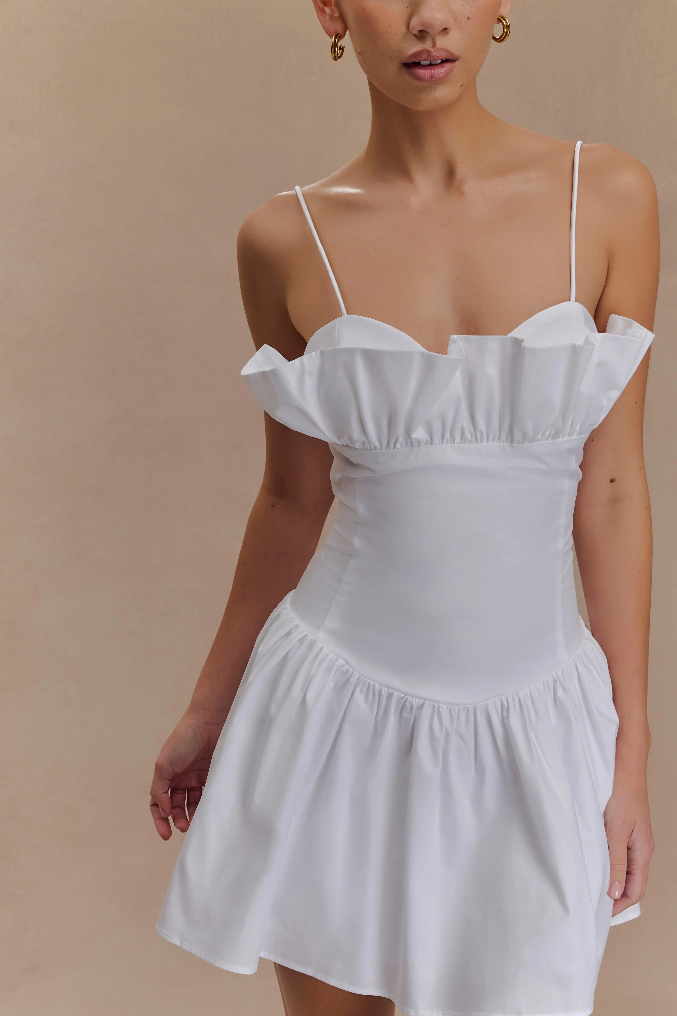 Janis Cotton Frill Mini Dress - White - Image 3
