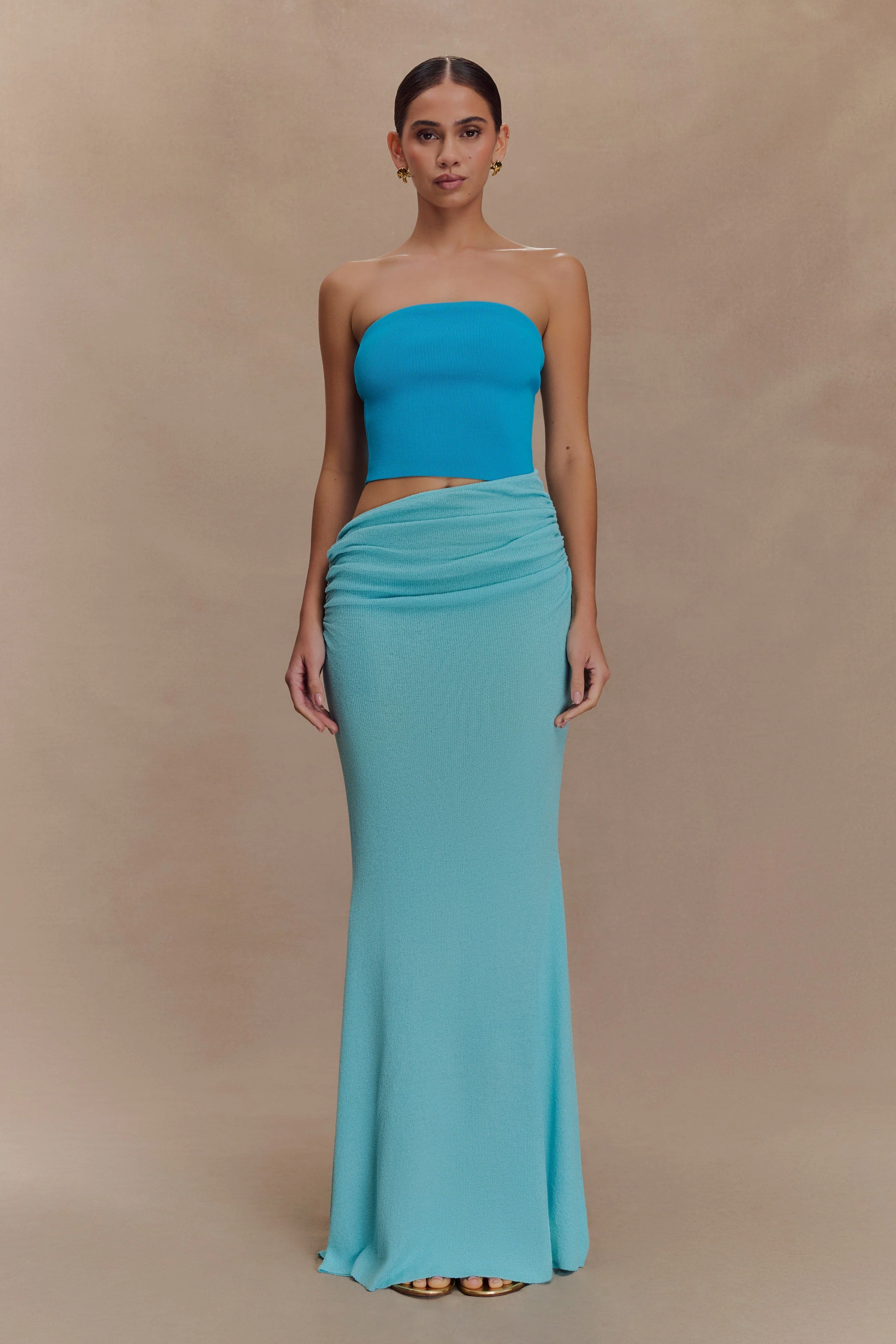 Jasiel Strapless Knit Maxi Dress - Cyan Blue - Image 5