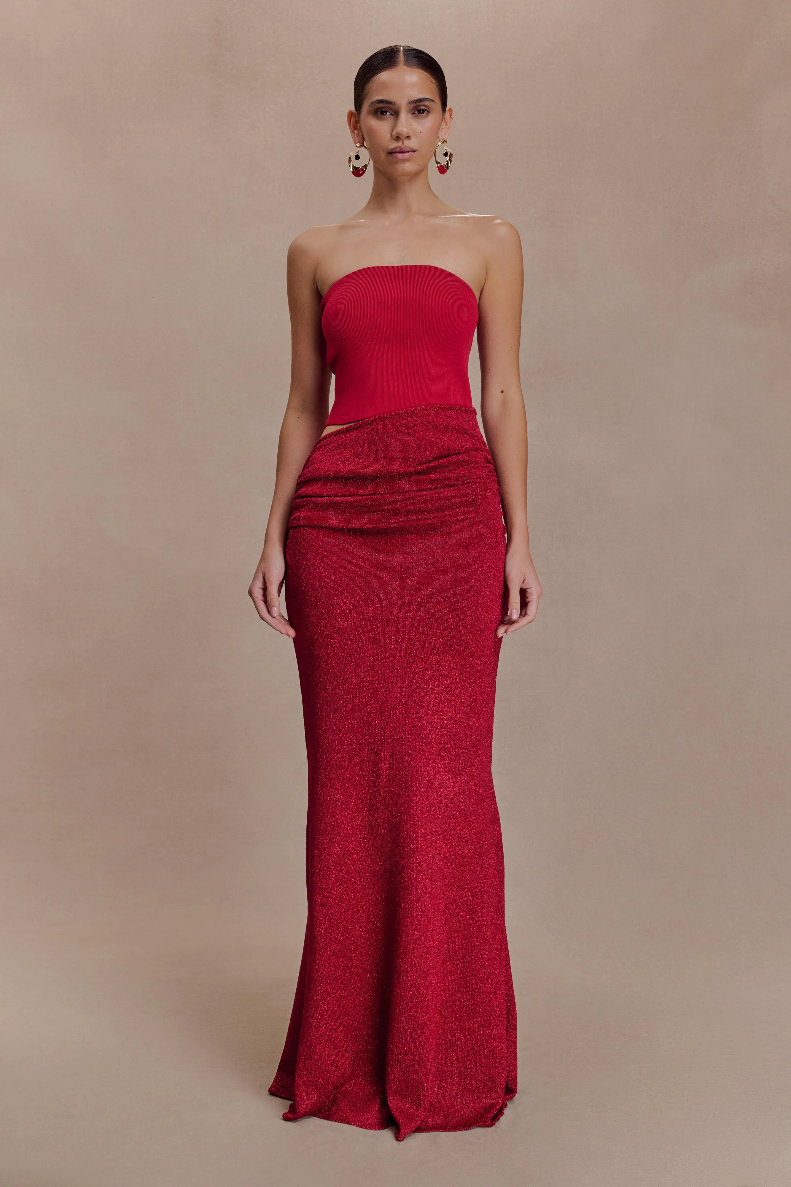 Jasiel Strapless Knit Maxi Dress - Red - Image 4