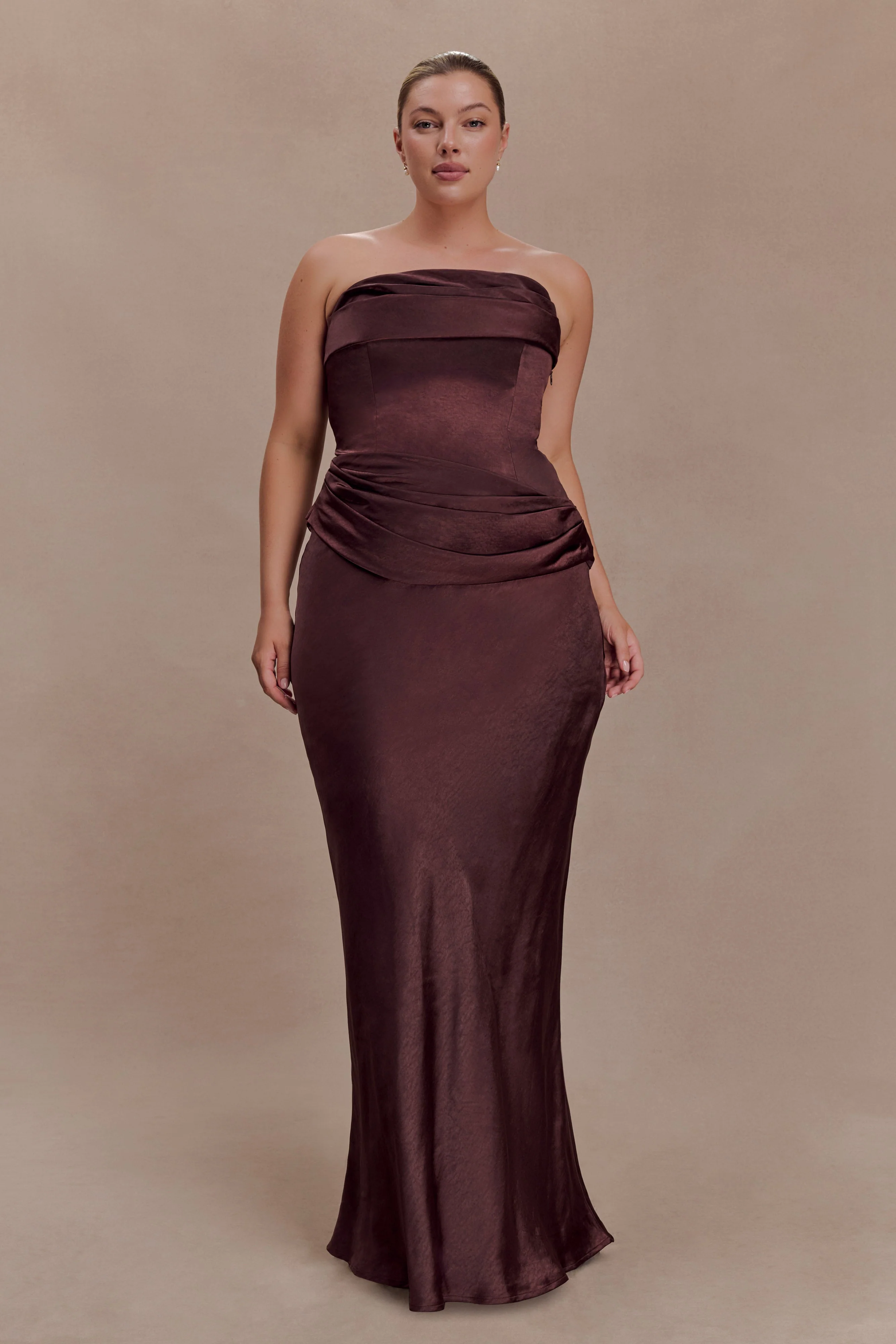 Jasmine Strapless Satin Maxi Dress - Dark Chocolate - Image 3