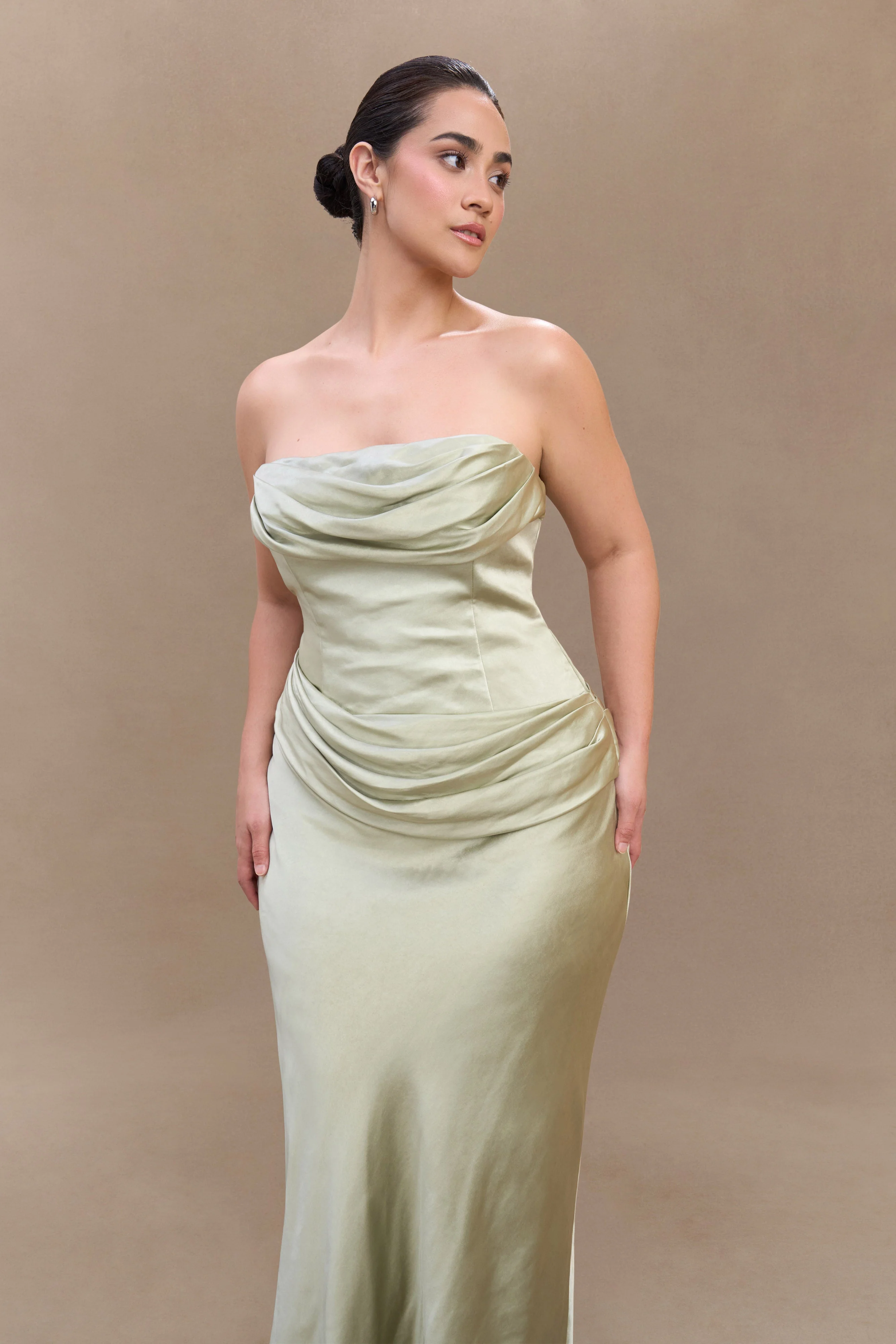 Jasmine Strapless Satin Maxi Dress - Sage - Image 10