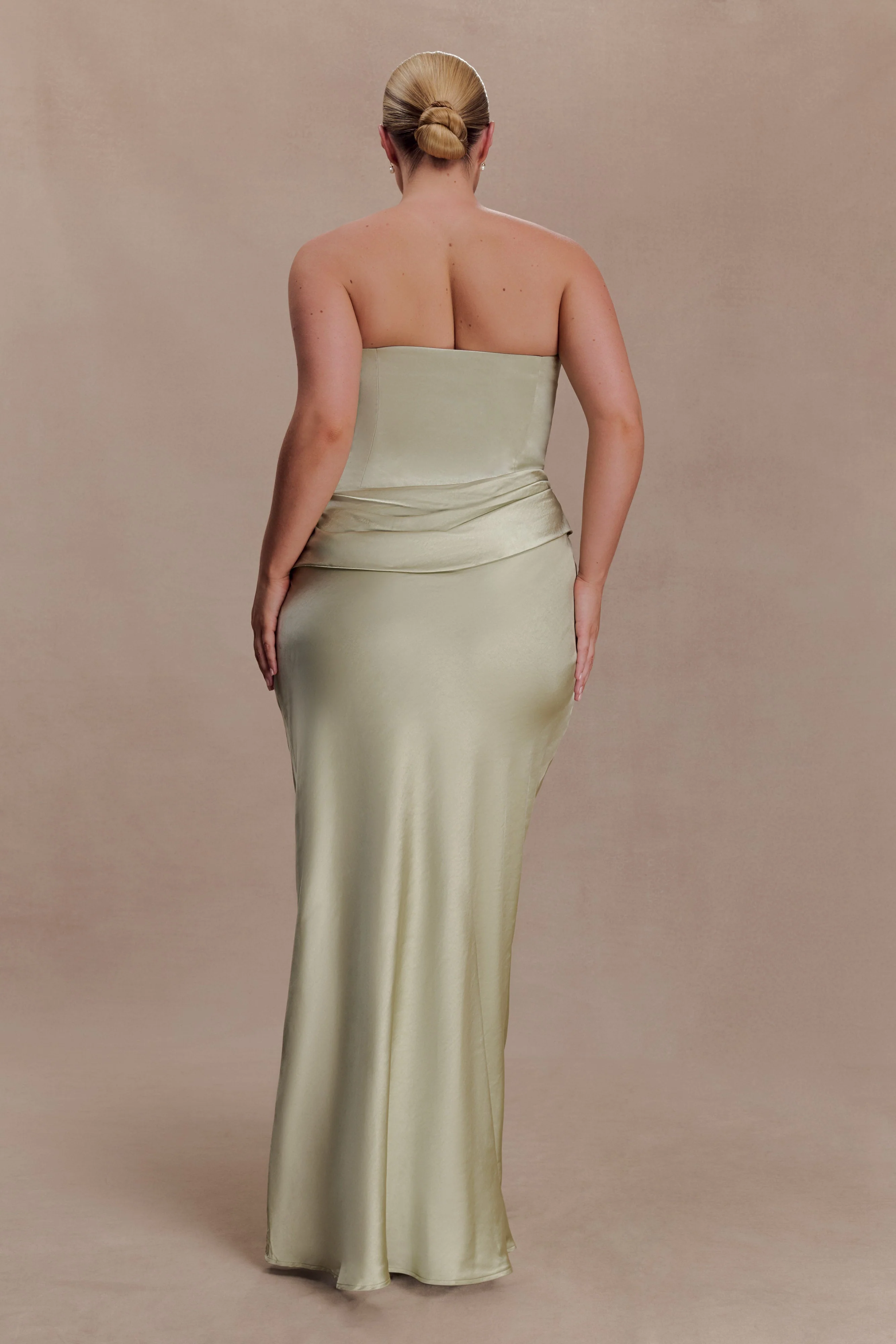 Jasmine Strapless Satin Maxi Dress - Sage - Image 2