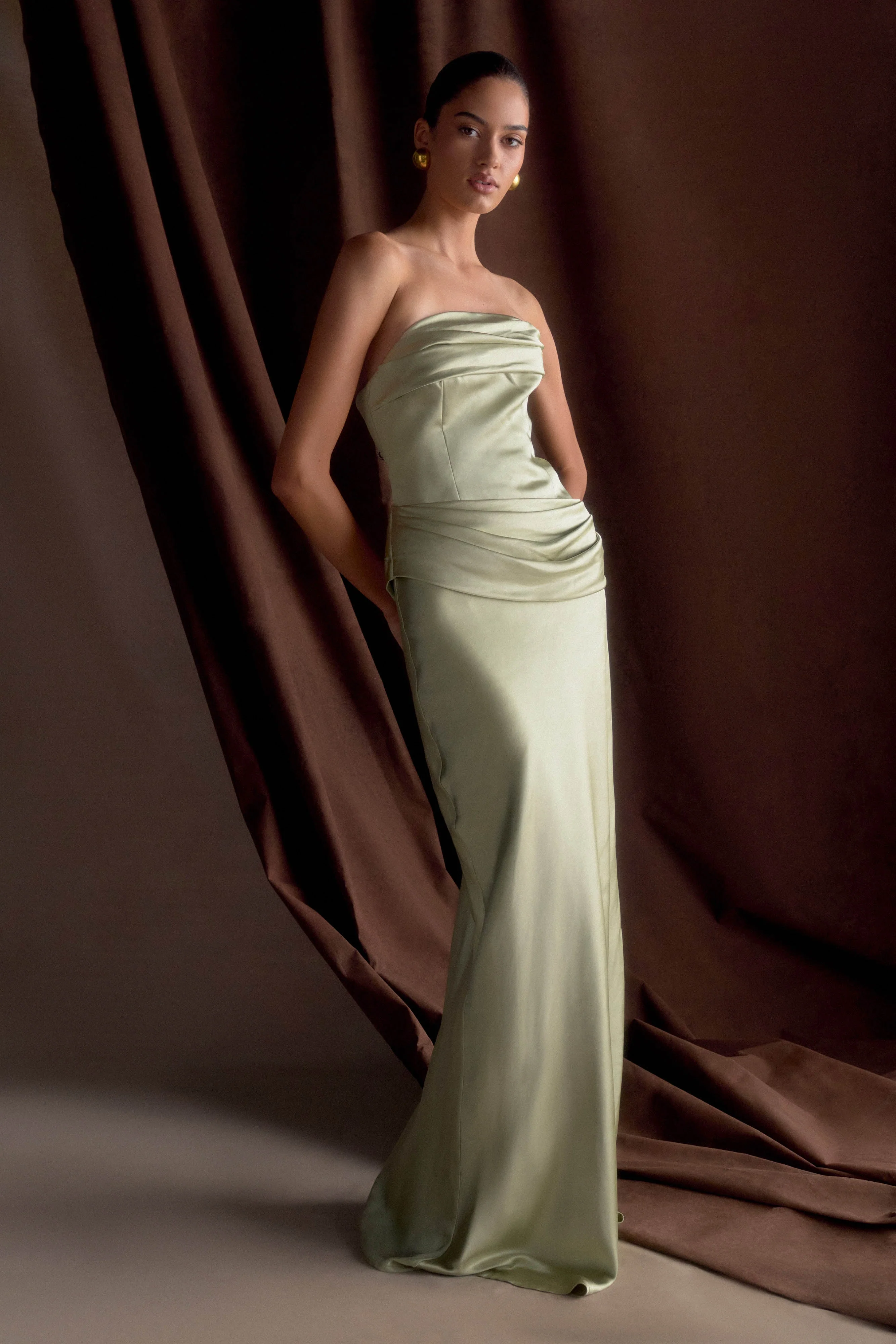 Jasmine Strapless Satin Maxi Dress - Sage - Image 6