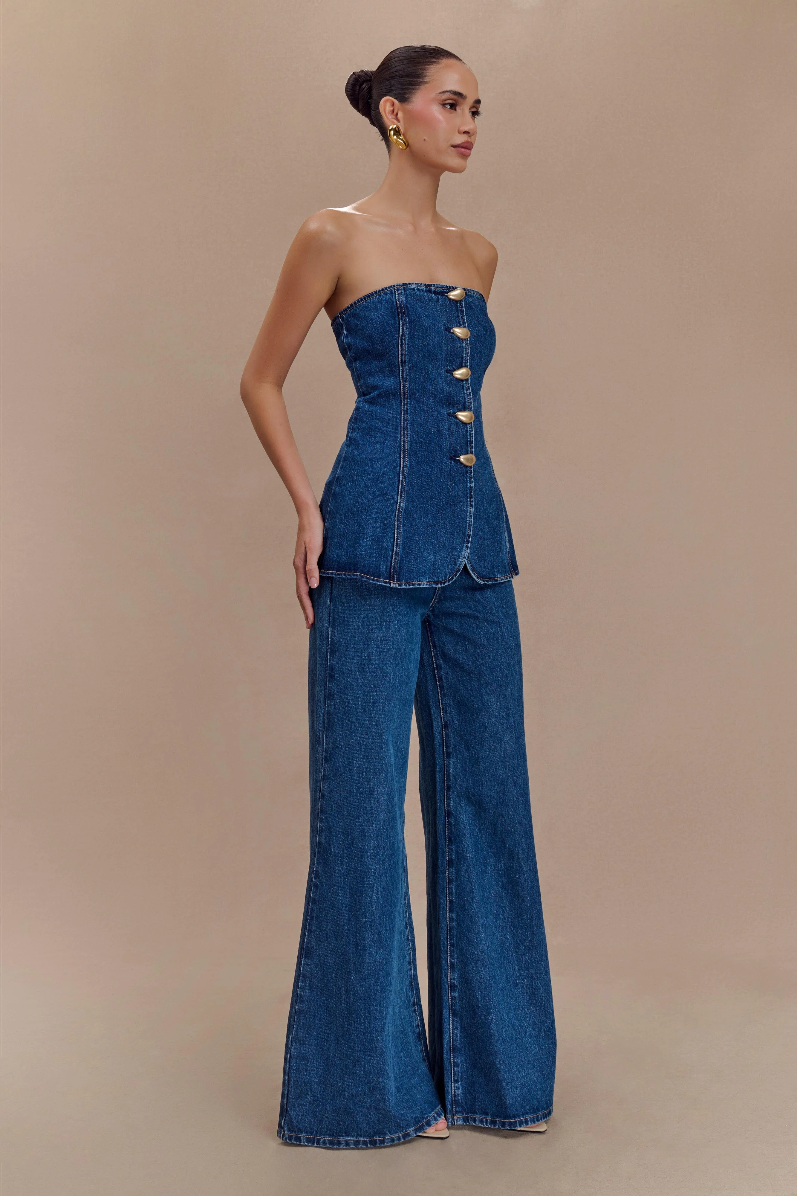 Jen Wide Leg Flare Denim Jeans - Dark Blue - Image 10