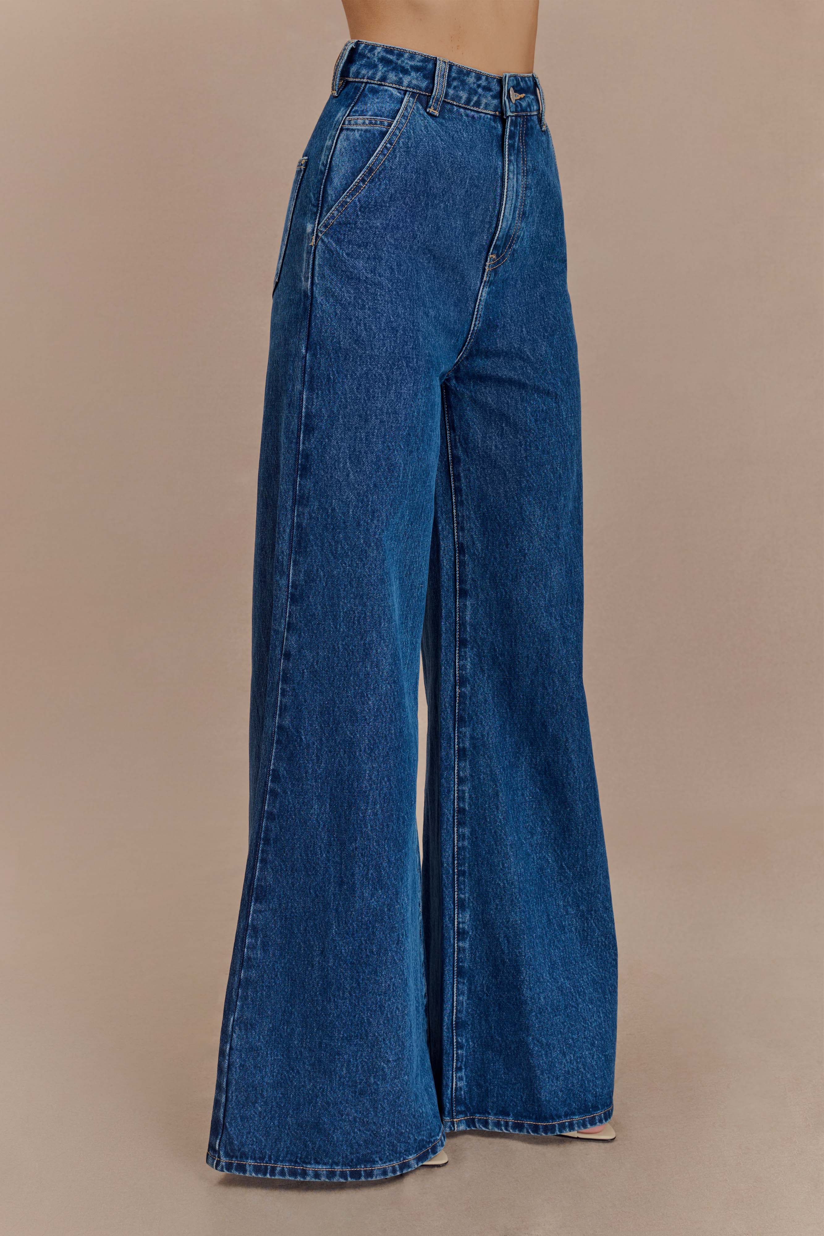 Jen Wide Leg Flare Denim Jeans - Dark Blue - Image 9